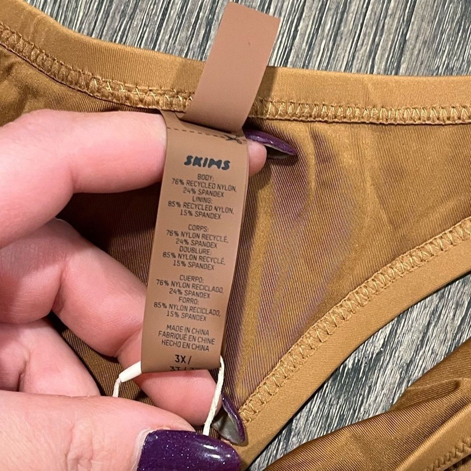 SKIMS NWT Skims Recycled Swim Thong Swimwear Stretch Almond 3X Size ONE SIZE - 3 Thumbnail