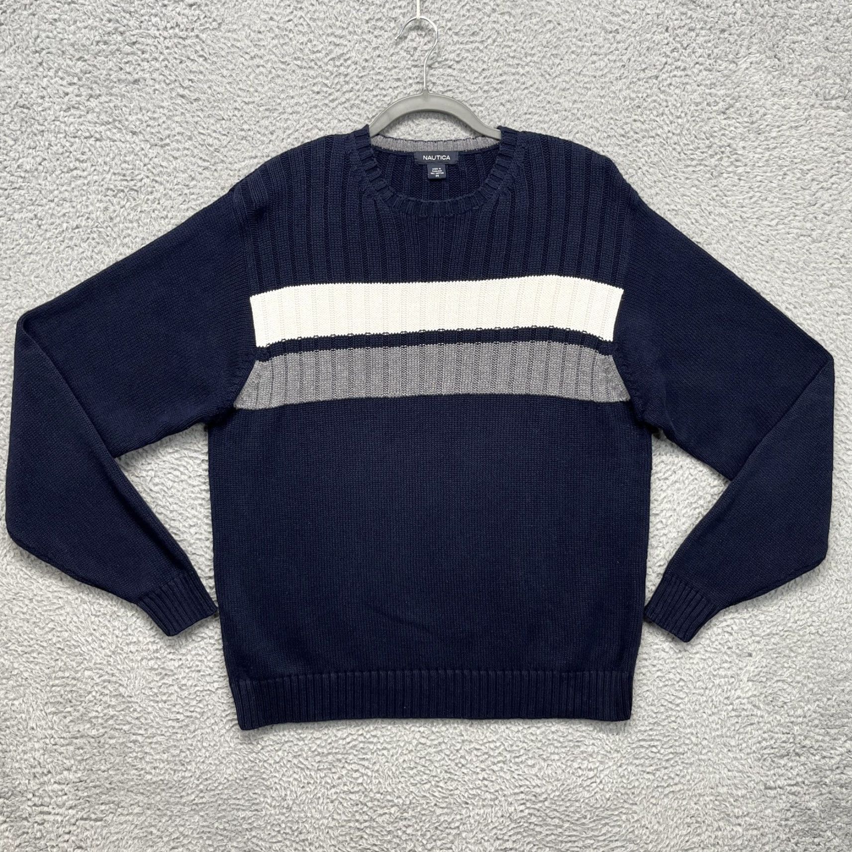 Nautica Nautica Sweater Mens M Blue White Gray Stripe Crewneck Cotton Pullover Size US M / EU 48-50 / 2 - 2 Thumbnail