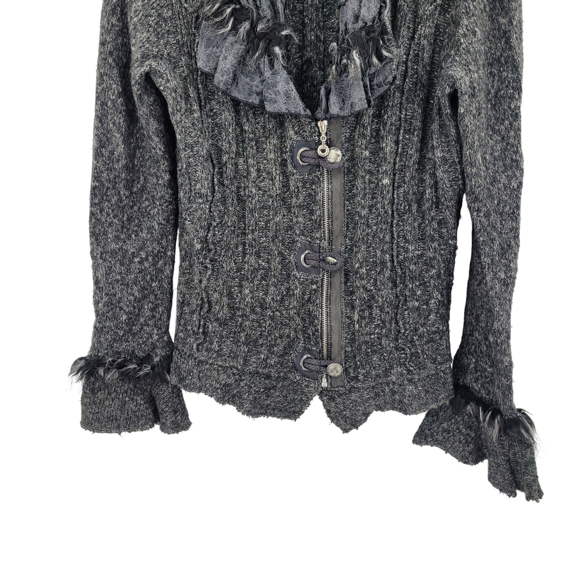 Vintage Vtg 90s Gothic Ruffled Knit Cardigan Sweater Sz L Faux Fur T Size L / US 10 / IT 46 - 5 Thumbnail