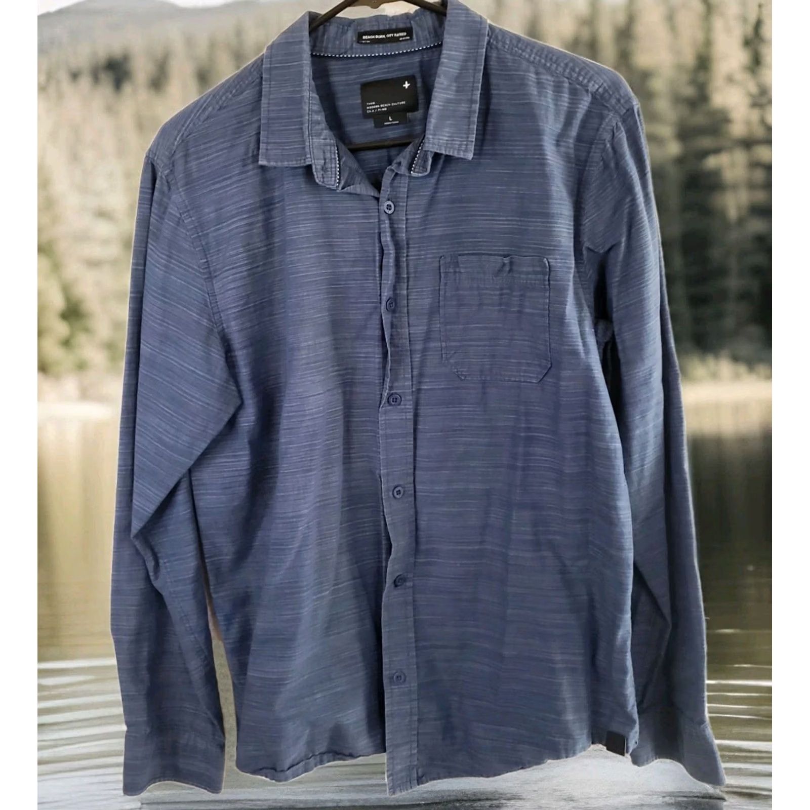 Tavik Tavik Men L Blue Denim Striped Long Sleeve Button Shirt Beach Culture Modern Shirt Button-Down Crew Neck? Size US L / EU 52-54 / 3 - 2 Thumbnail