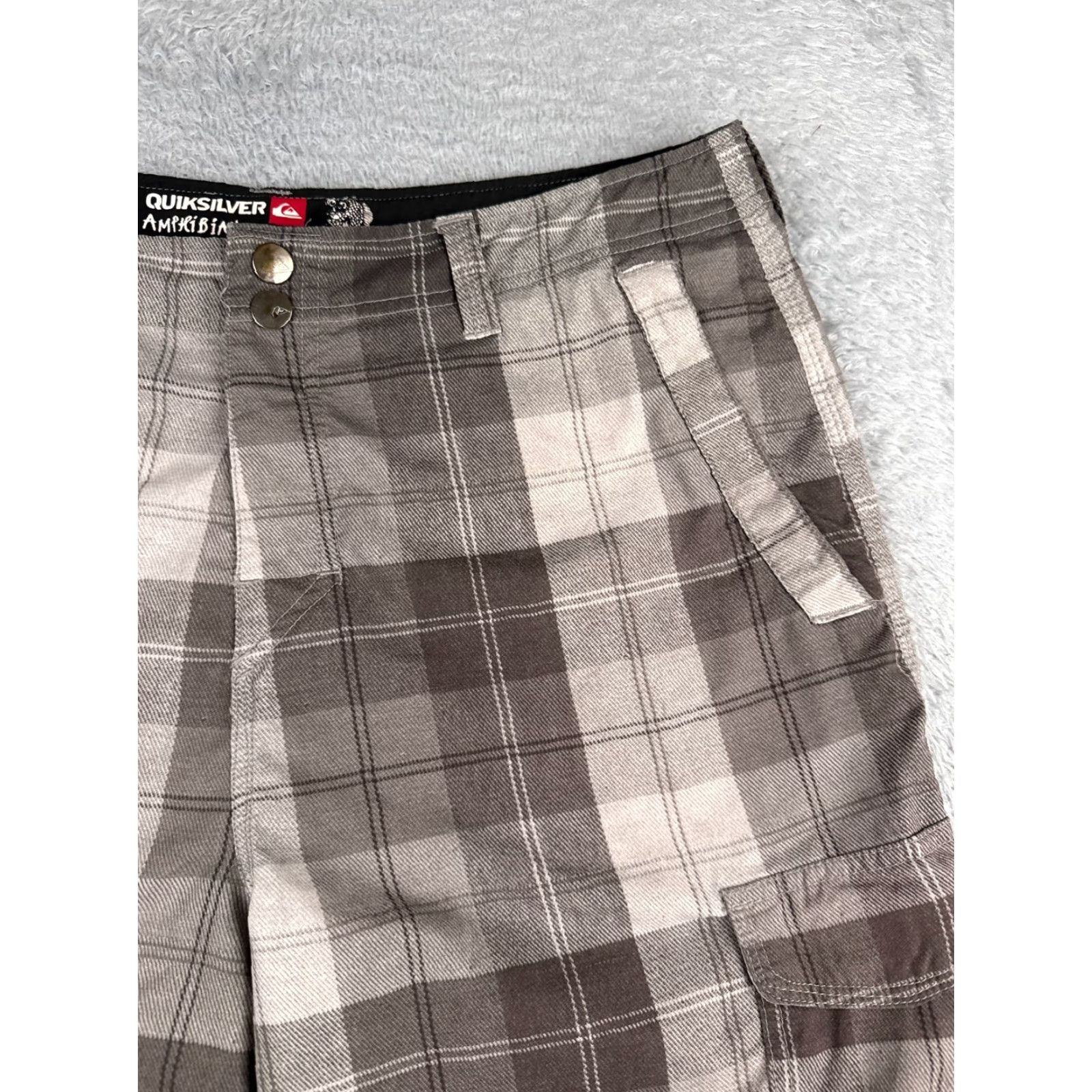 Quiksilver Quiksilver Mens Shorts 36 Brown Plaid Cargo Amphibians Polyester Blend Hyrbid 12" Size US 36 / EU 52 - 5 Thumbnail