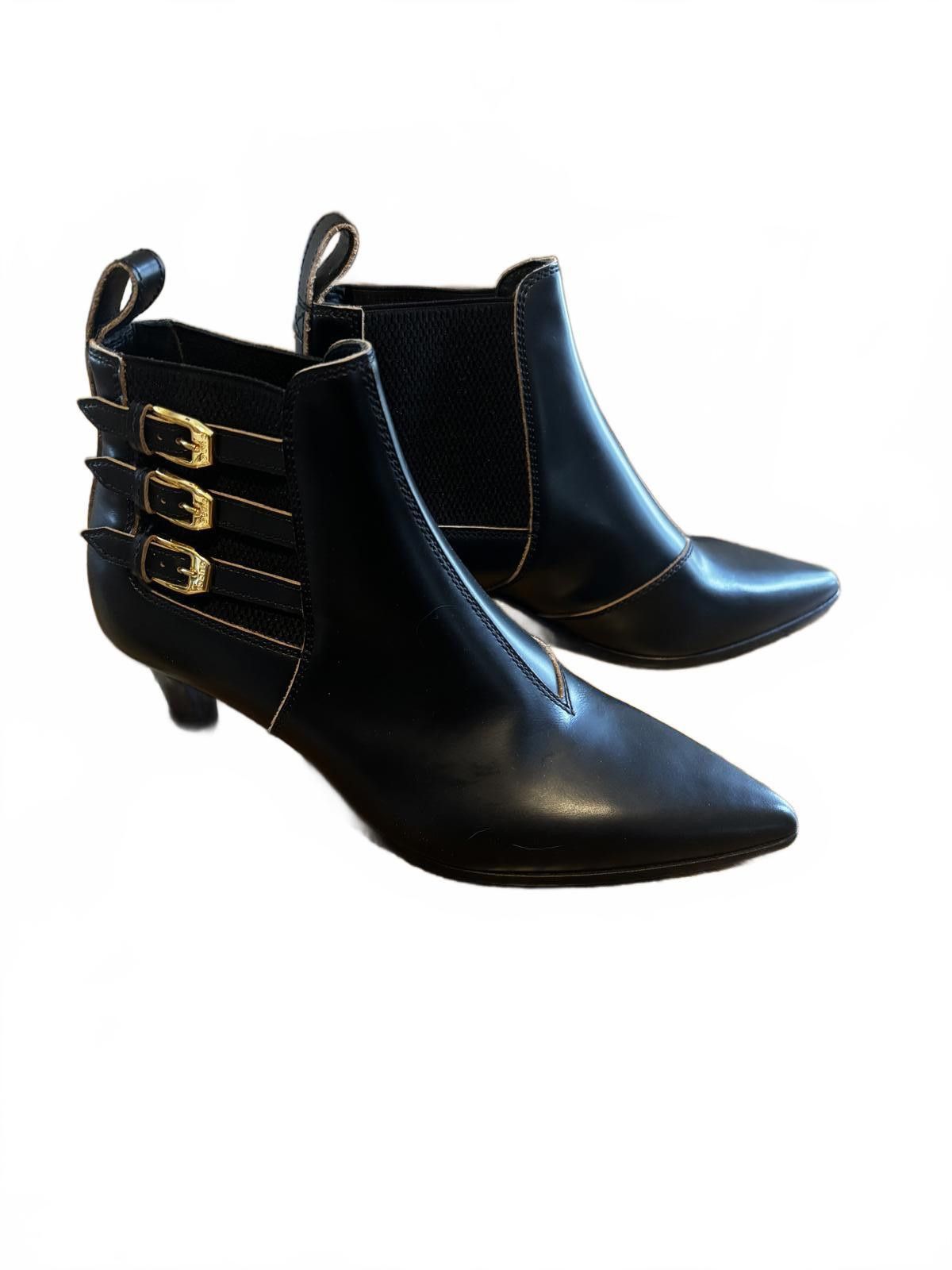 Gucci Black Leather Gold Buckle Boots Size 35