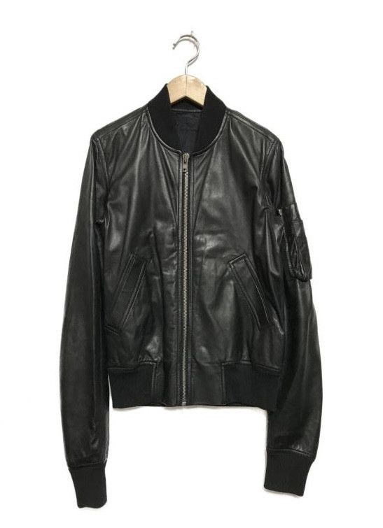 image of Rick Owens Leather Ma-1 Bomber Jacket in Black, Women's (Size Small)