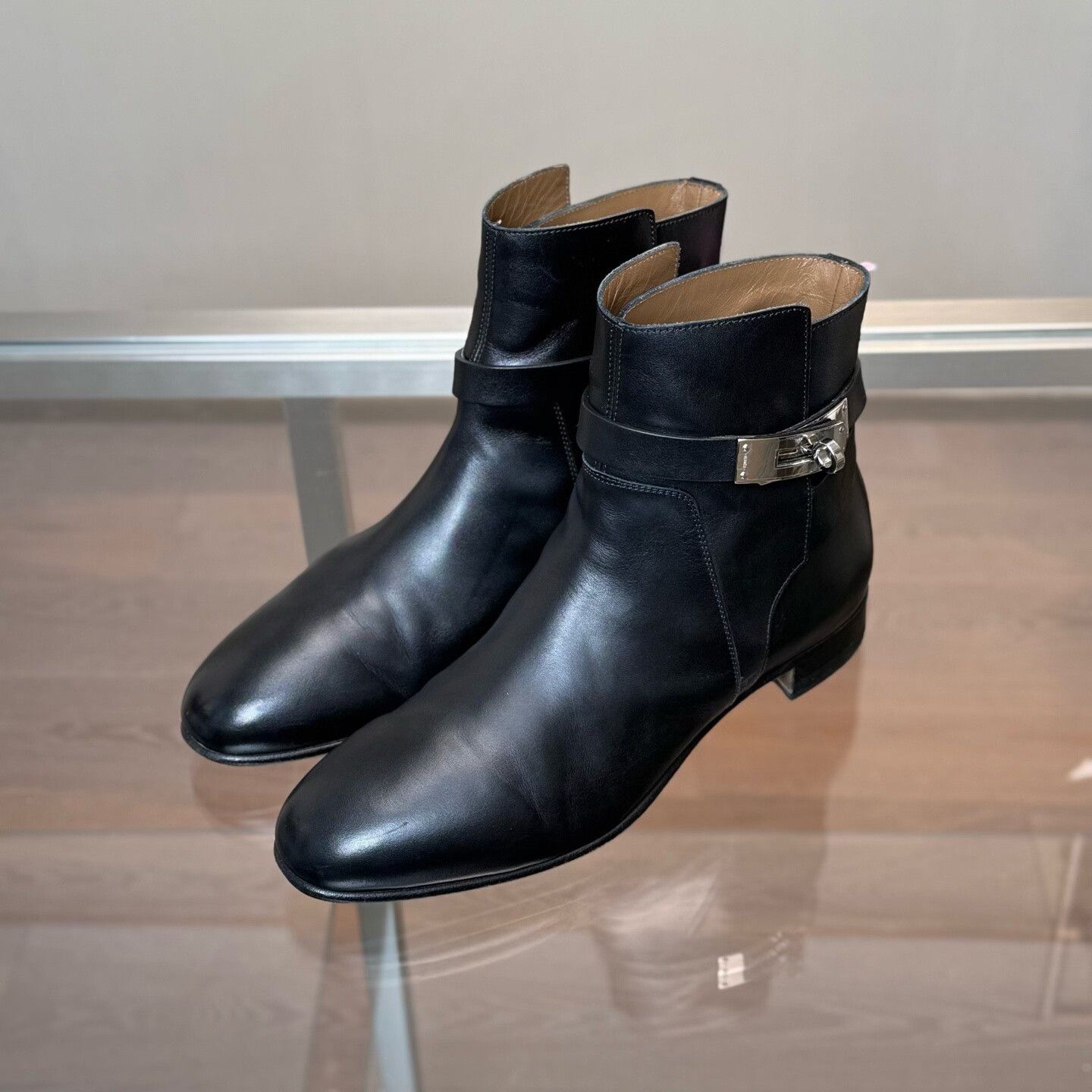 Hermes Hermes Kelly Buckle Black Leather Short Boots Size US 7.5 / IT 37.5 - 1 Thumbnail