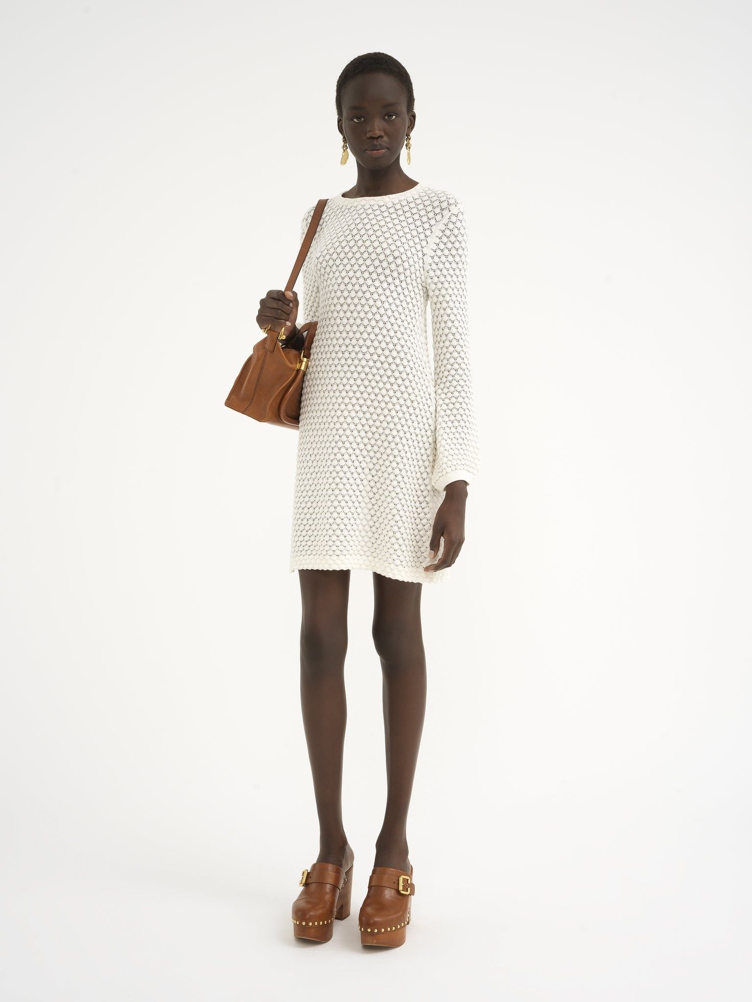 Chloe o1loc1c11025 Cotton Pointelle Mini Dress in White Size L / US 10 / IT 46 - 2 Thumbnail