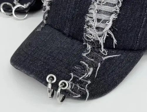 VIBE Avant garde chunky bunny rabbit ear distressed raw denim cap Size ONE SIZE - 6 Thumbnail