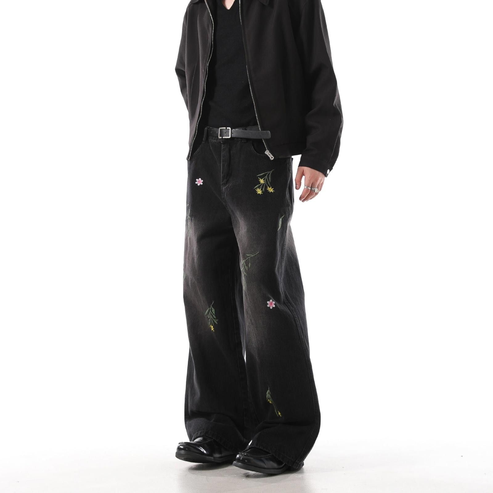 Jean Wide Leg Embroidered Denim Jeans Size US 30 / EU 46 - 4 Thumbnail
