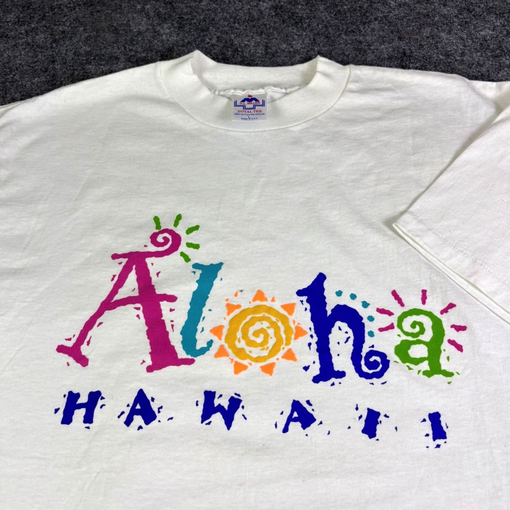 ALOHAS VINTAGE Aloha Hawaii T Shirt Mens Large White HL Miller Single Stitch USA Shirt Mens Large White Hawaii Graphic Tee 1990s Mens Size US L / EU 52-54 / 3 - 8 Thumbnail