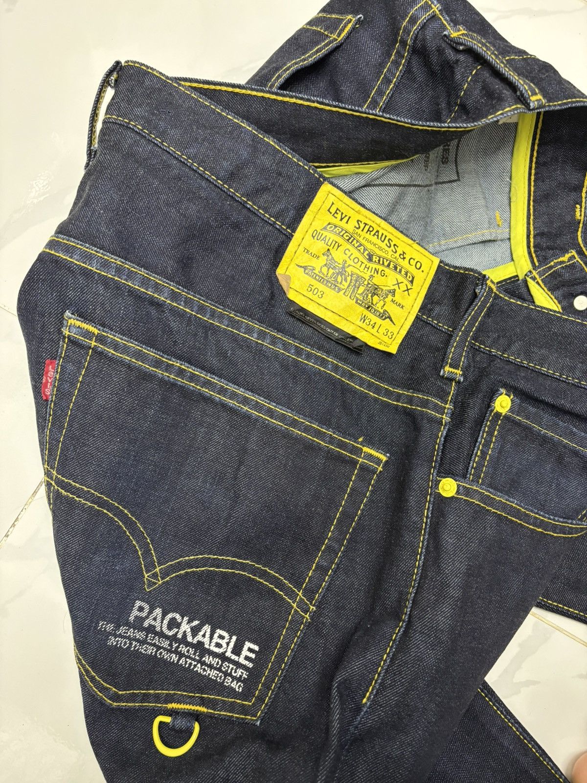 Fragment Design × Levi's 💛LEVIS TECHNICAL PACKABLE BAGGY DENIM JORTS Size US 35 - 10 Thumbnail