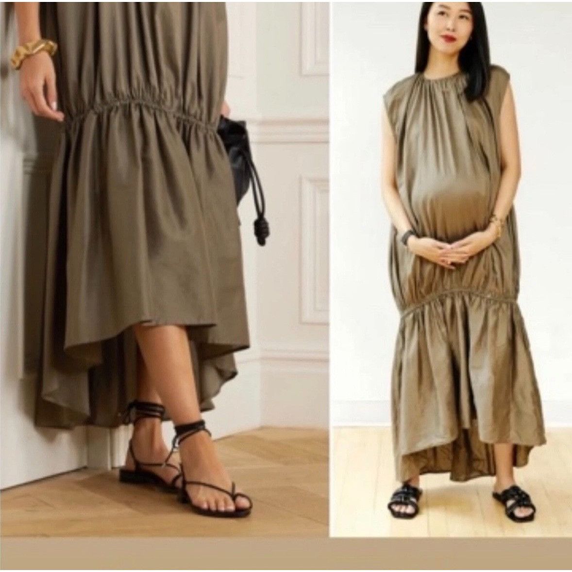 Toteme $490 Toteme L Pretoria Maxi Dress Green Drop Waist Lagenlook Size L / US 10 / IT 46 - 5 Thumbnail