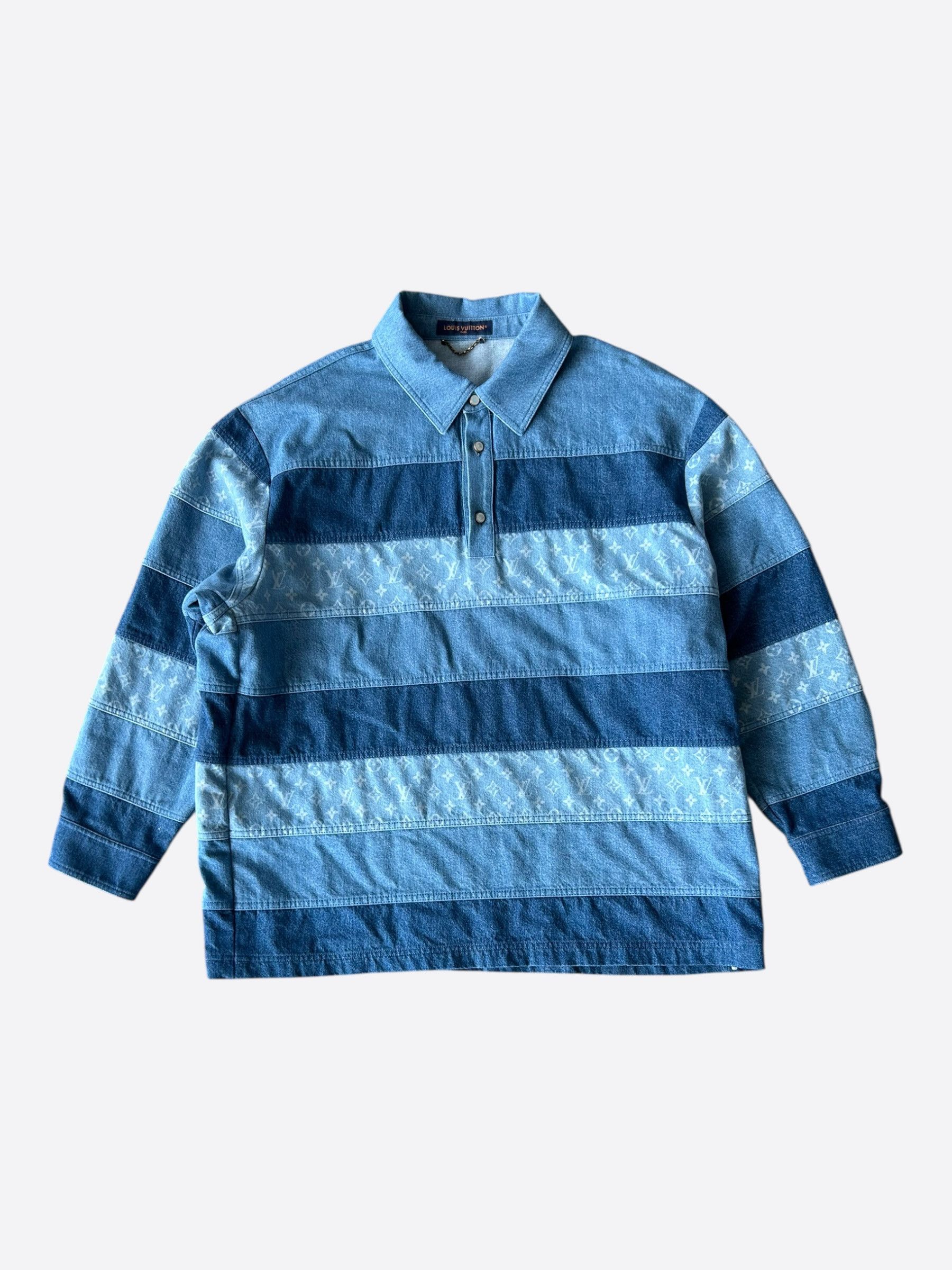 Louis Vuitton Louis Vuitton Blue Monogram Patchwork Denim Polo Shirt Size US XXL / EU 58 / 5 - 1 Thumbnail