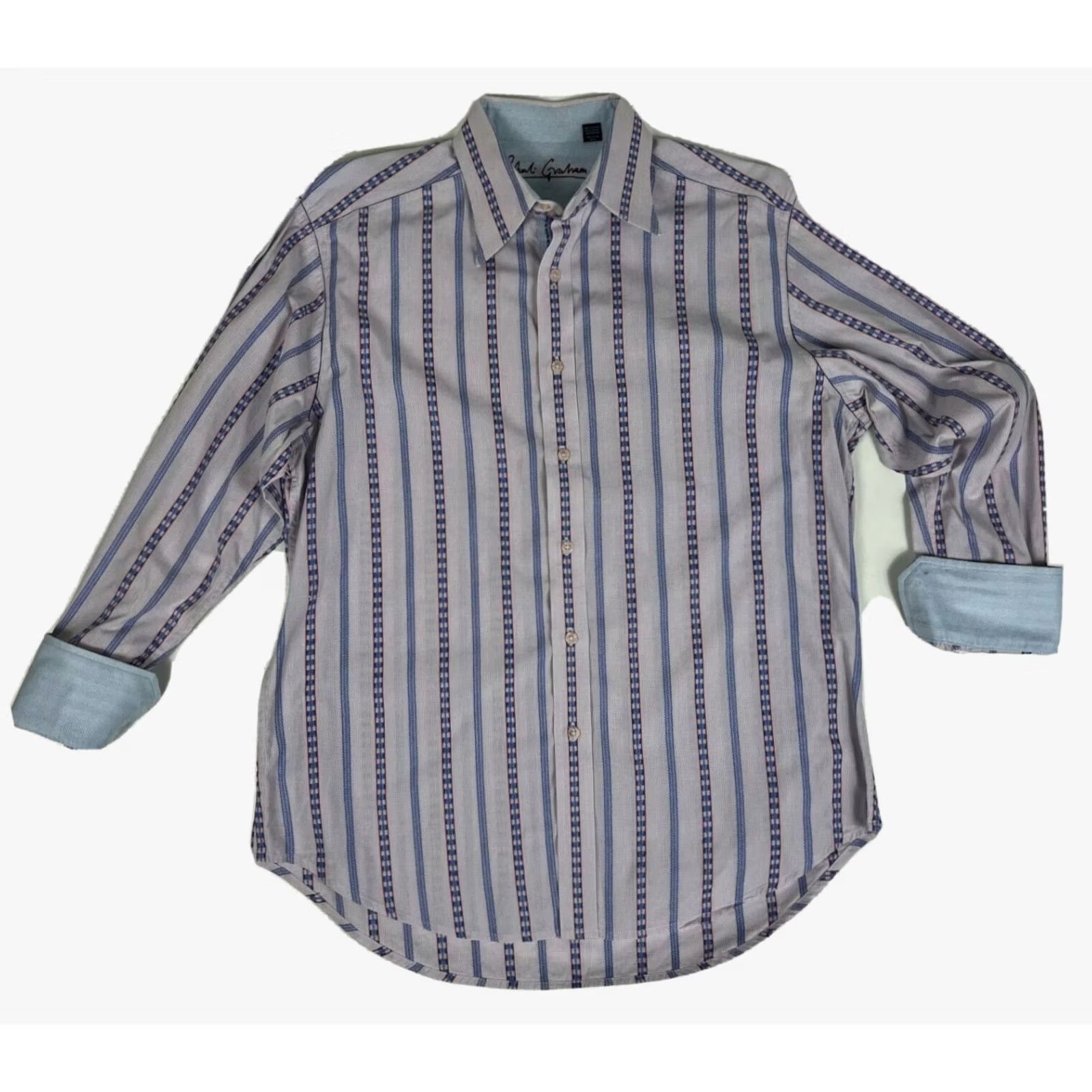 Robert Graham Robert Graham Men’s Button-Up Shirt Striped Sz L Multicolor 100% Cotton Casual Dress Shirt Mens Size US L / EU 52-54 / 3 - 4 Thumbnail
