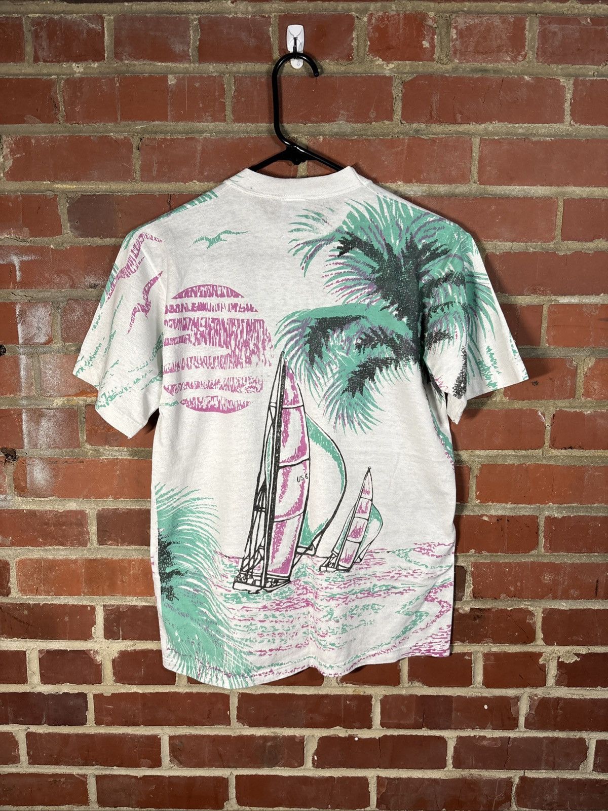 Jerzees Vintage 90s AOP Sailboat Beach Theme Shirt Jerzees USA Sz M Size US M / EU 48-50 / 2 - 5 Thumbnail