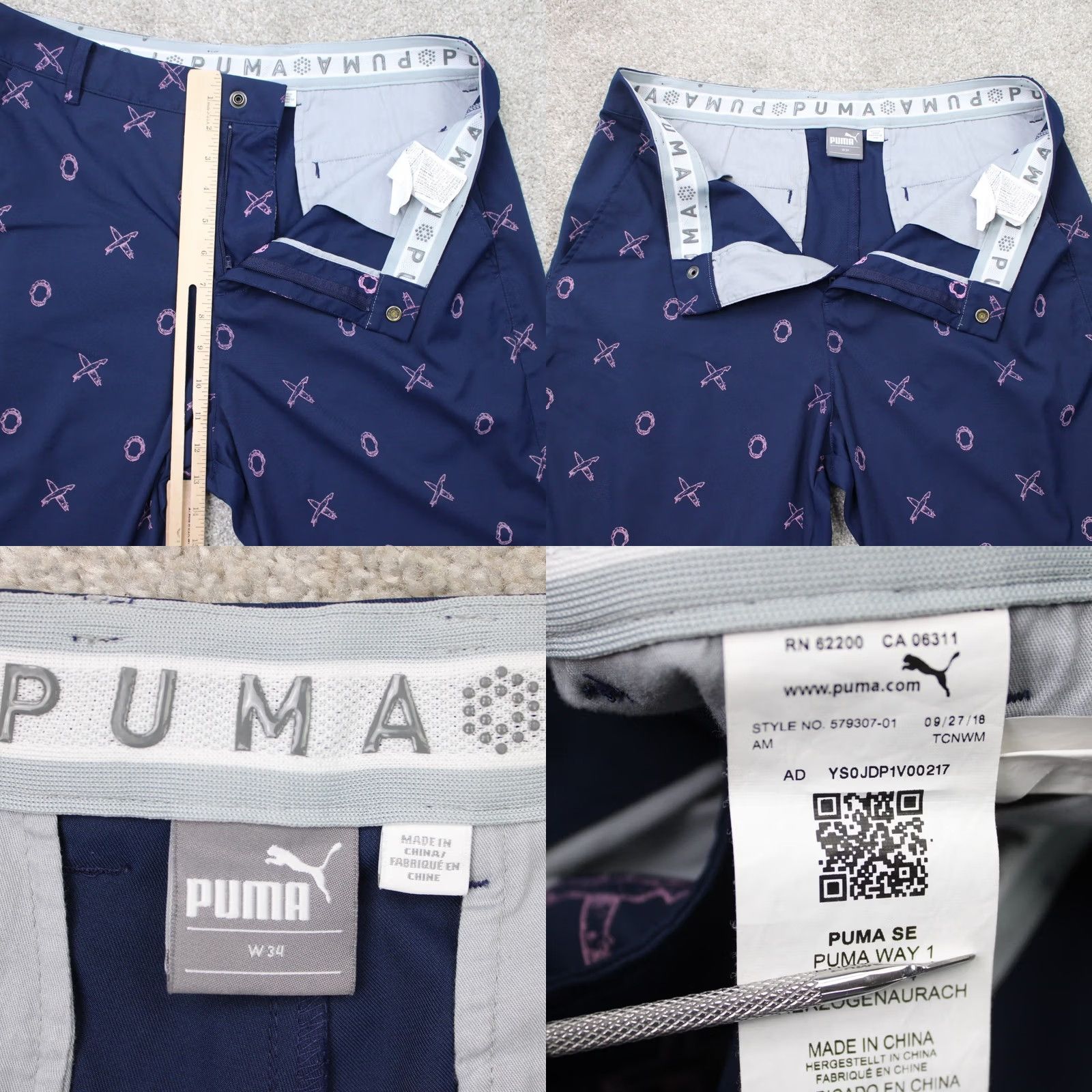 Puma Puma Mens 34 Blue Jaws All Over Print Golf DryCell 11" Flat Front Shorts Size US 34 / EU 50 - 8 Thumbnail