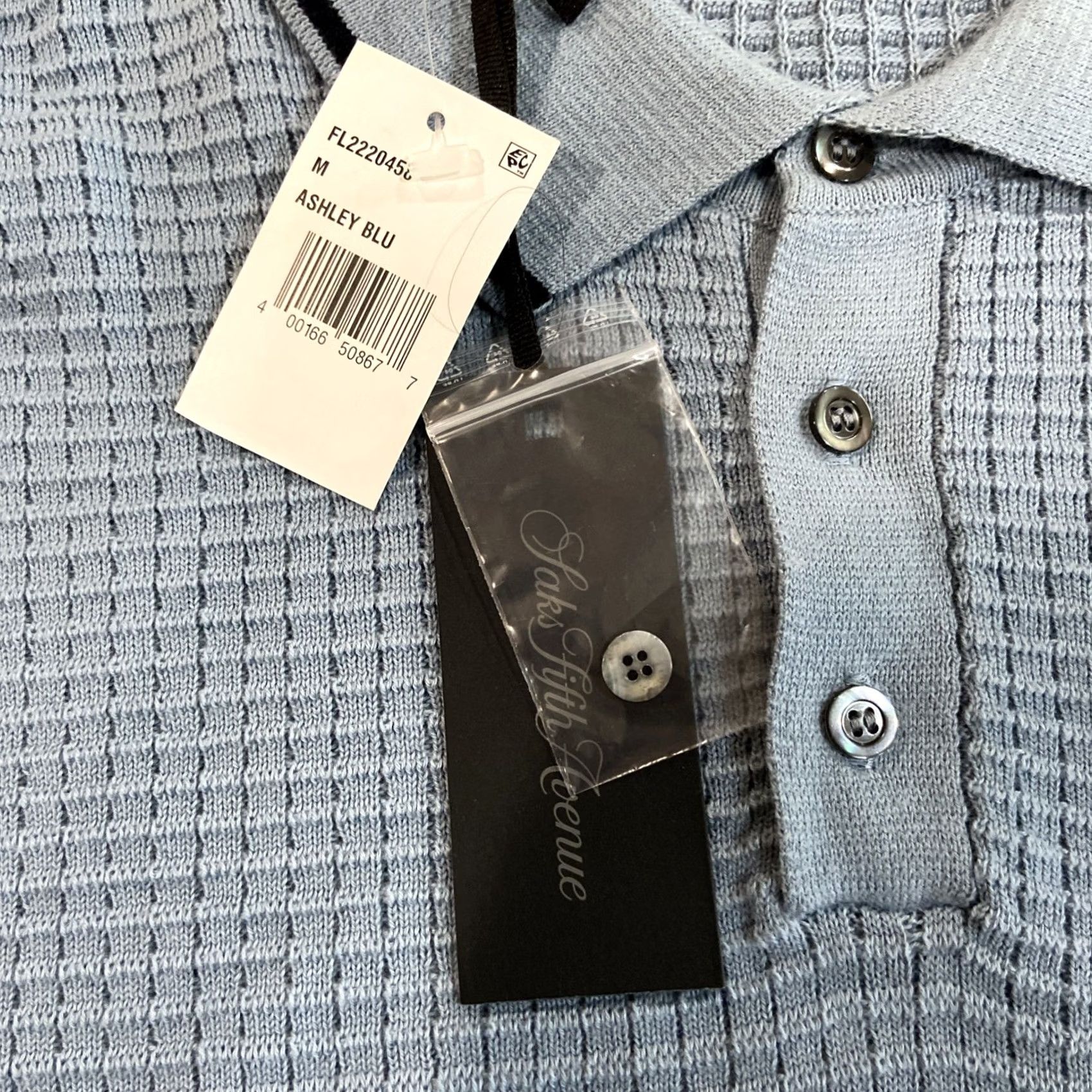 Saks Fifth Avenue Saks Fifth Avenue Polo Shirt Men M Blue Knit Collared Short Sleeve Casual, Golf, Modern, Preppy Size US M / EU 48-50 / 2 - 2 Thumbnail