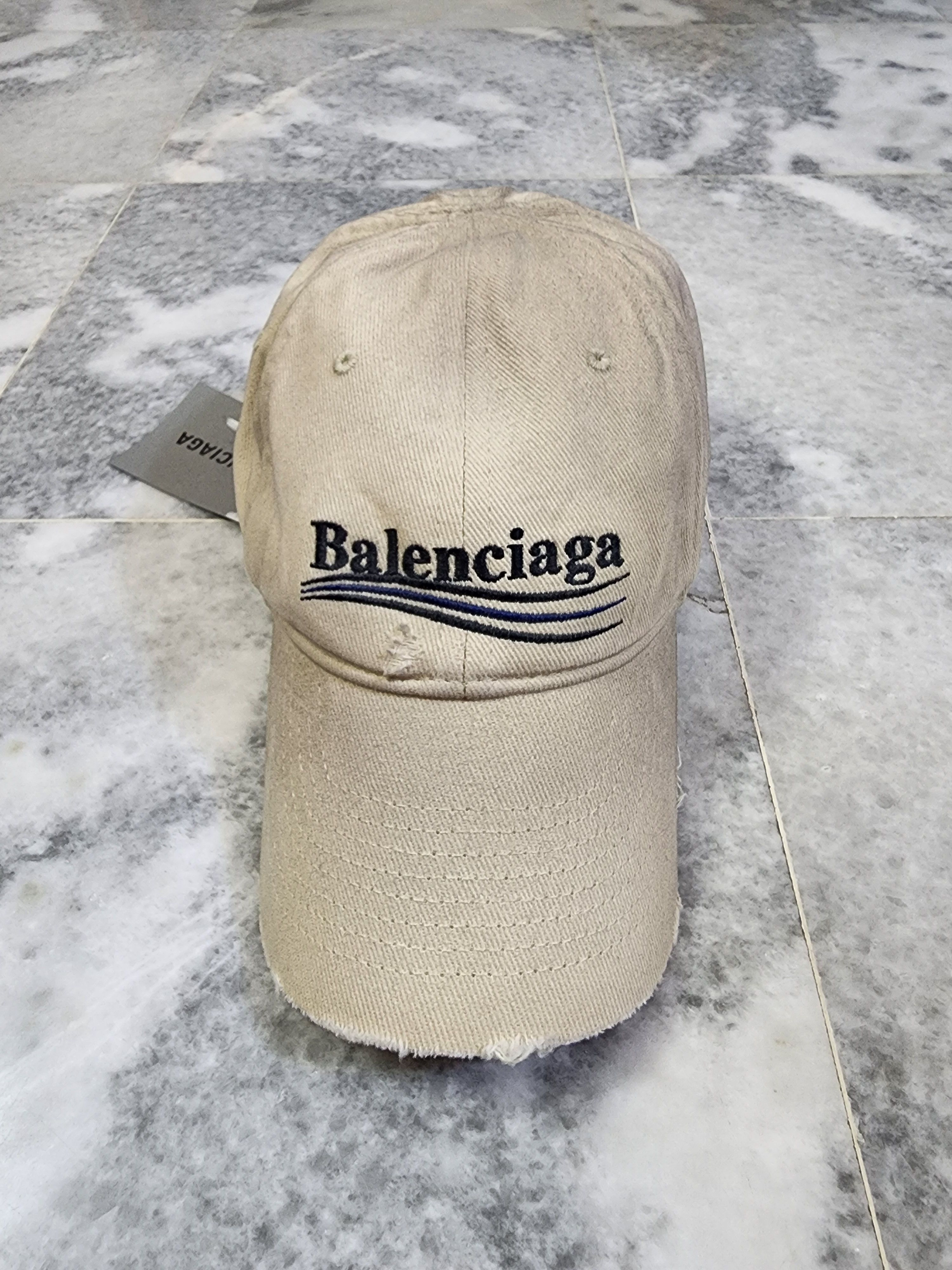 ハット (W) Balenciaga Political Campaign Destroyed Cap Gray Silver Buy Balenciaga Grey Political Campaign Destroyed Cap in