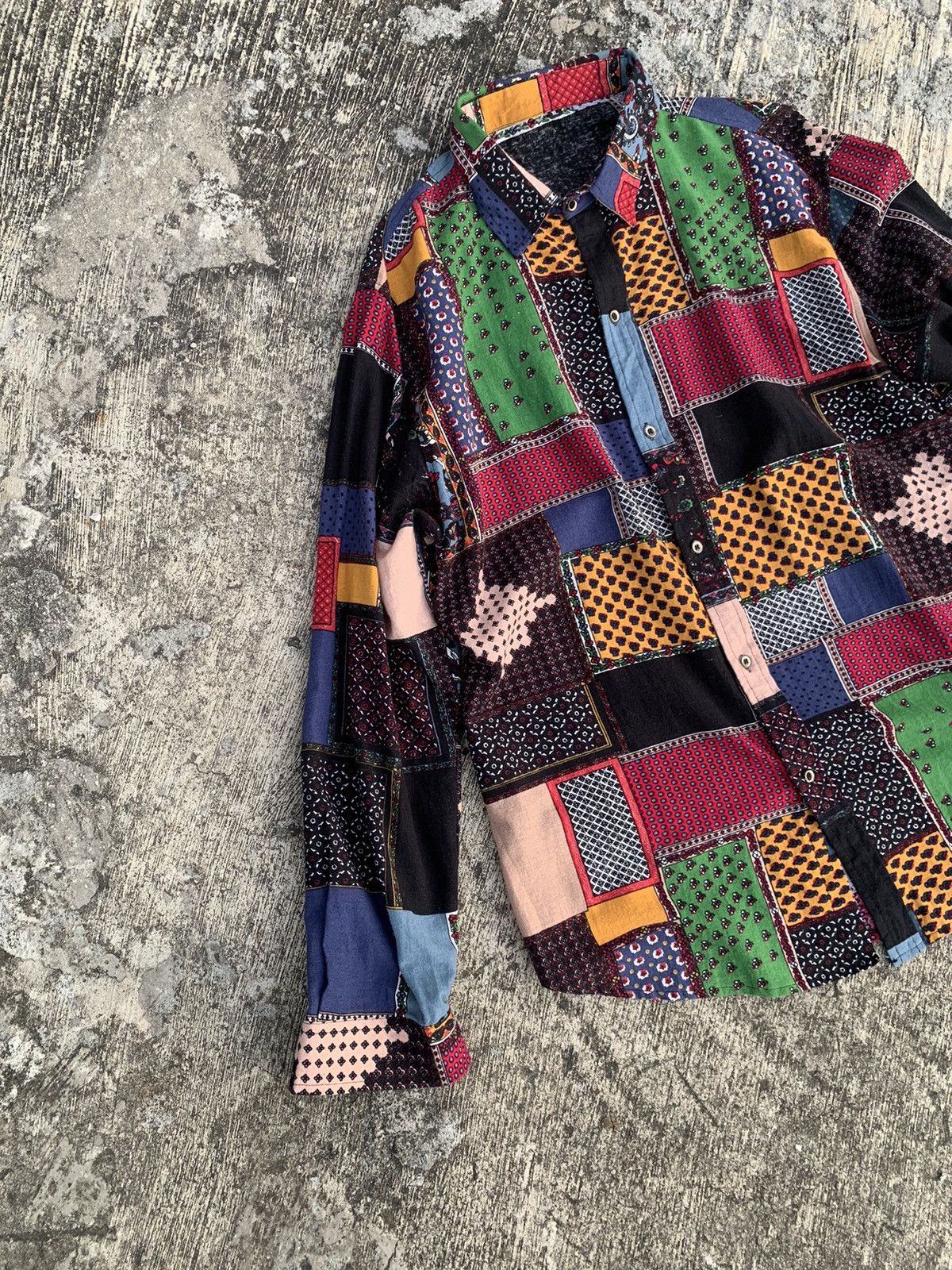 Designer × Issey Miyake × Japanese Brand Rare 🔥 multicolor longsleeve button up patchwork style Size XL / US 12-14 / IT 48-50 - 3 Thumbnail