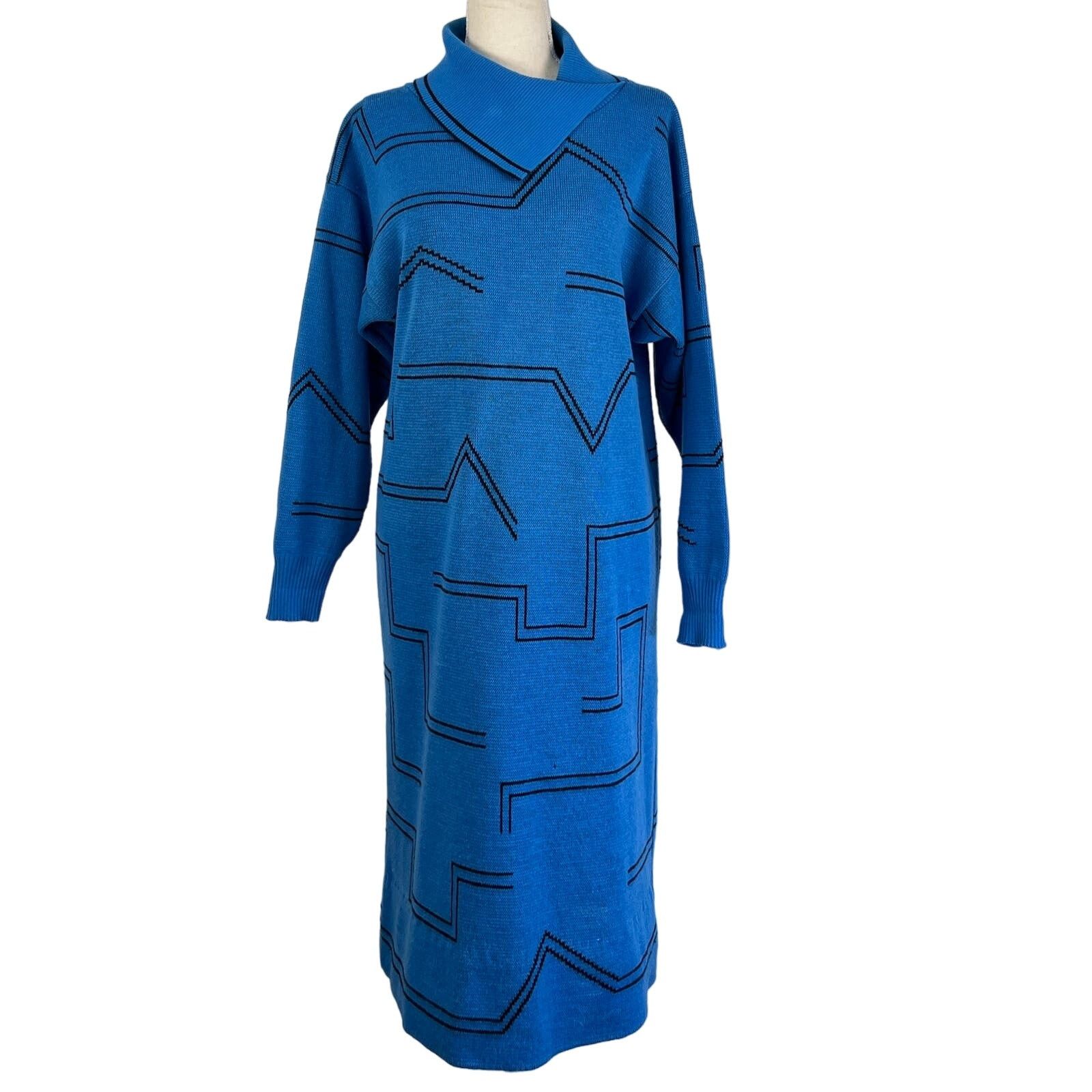 Vintage Vintage 80s Le Gaillard Acrylic Sweater Dress Blue Size M / US 6-8 / IT 42-44 - 1 Thumbnail