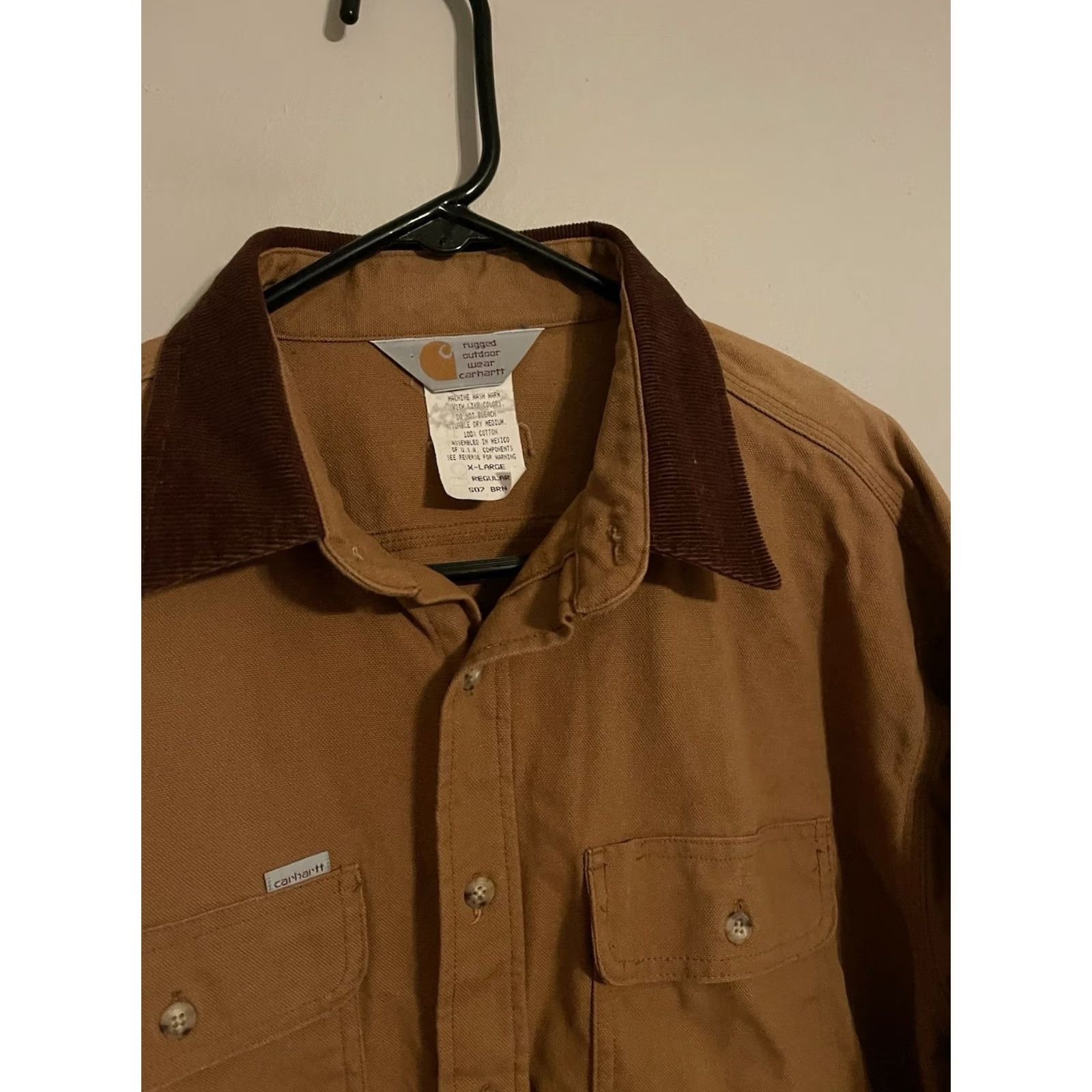 Carhartt VINTAGE Carhartt Brown Duck Canvas Workwear Corduroy Collar L/S Shirt - Men's XLarge Size US XL / EU 56 / 4 - 2 Thumbnail