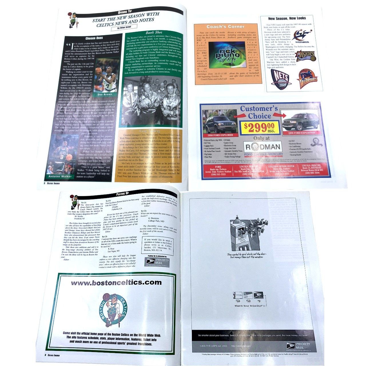 NBA Boston Celtics Insider Magazine November 1997 w Rick Pitino Size ONE SIZE - 5 Thumbnail