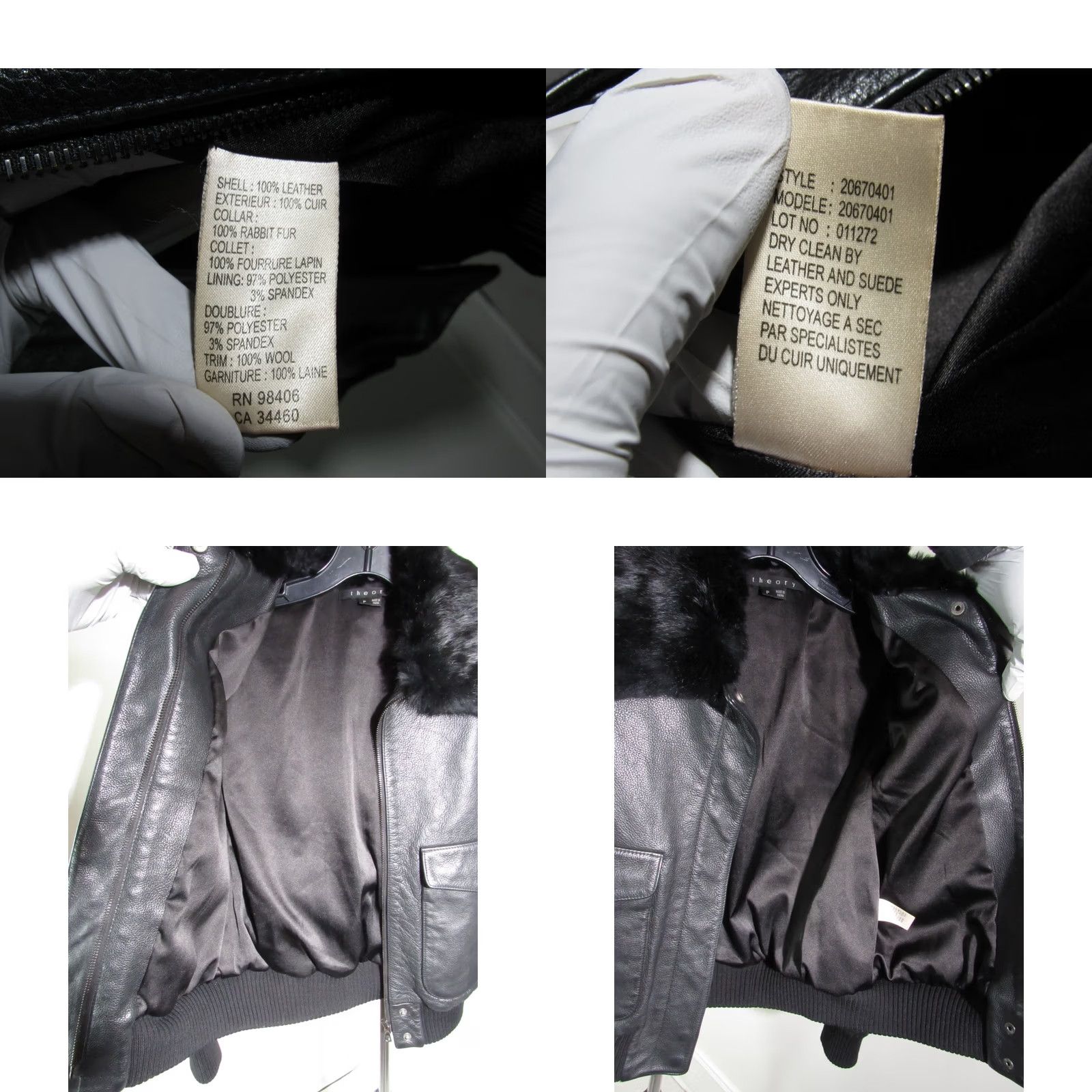 Theory THEORY Leather Bomber Jacket Black Pebbled with Rabbit Fur Collar Size Ppp? (PP) Womens Short Sleeve Zip Size ONE SIZE - 9 Thumbnail