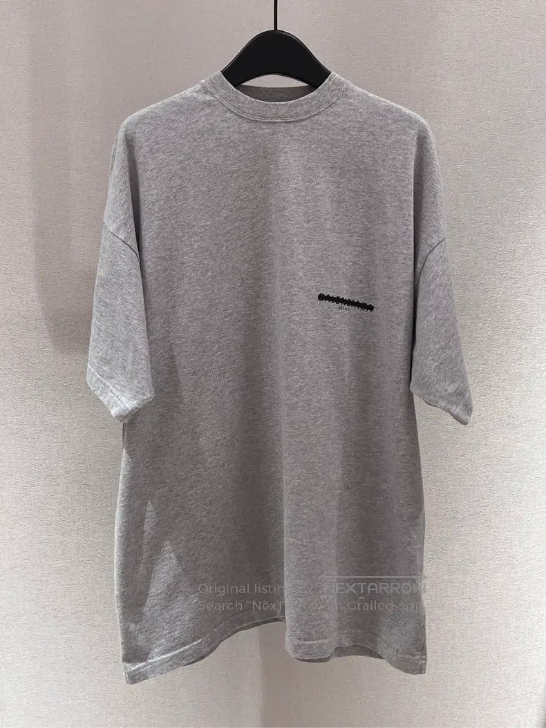 Balenciaga Grey horizontal bar letter logo short-sleeve
