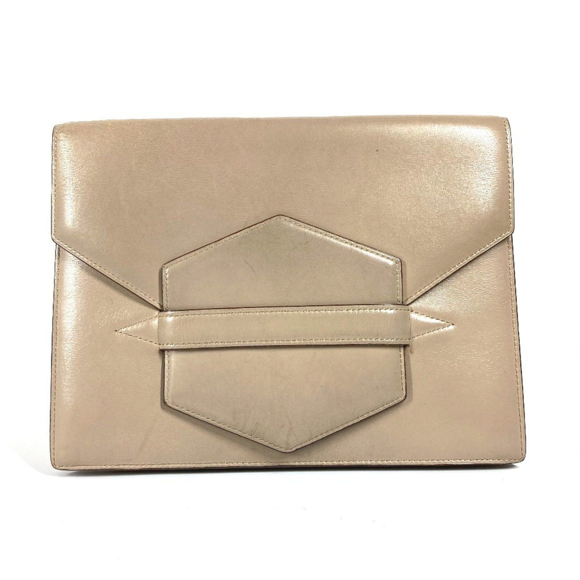 Hermes Vintage Flap Belt Bag Pouch Clutch Leather Men's Women's Beige