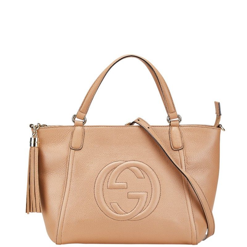 Gucci Gucci Leather Soho Tassel 2Way Bag 369176 Leather Shoulder Bag 369176 in Beige, Women's