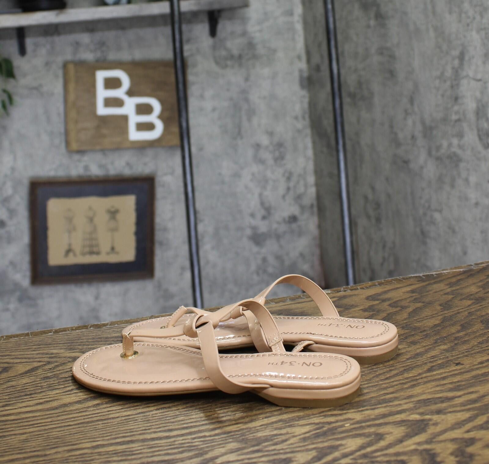 Other On 34th Womens Galinaa Thong Flat Sandals Brown Patent 5.5m Size US 5.5 / IT 35.5 - 2 Thumbnail