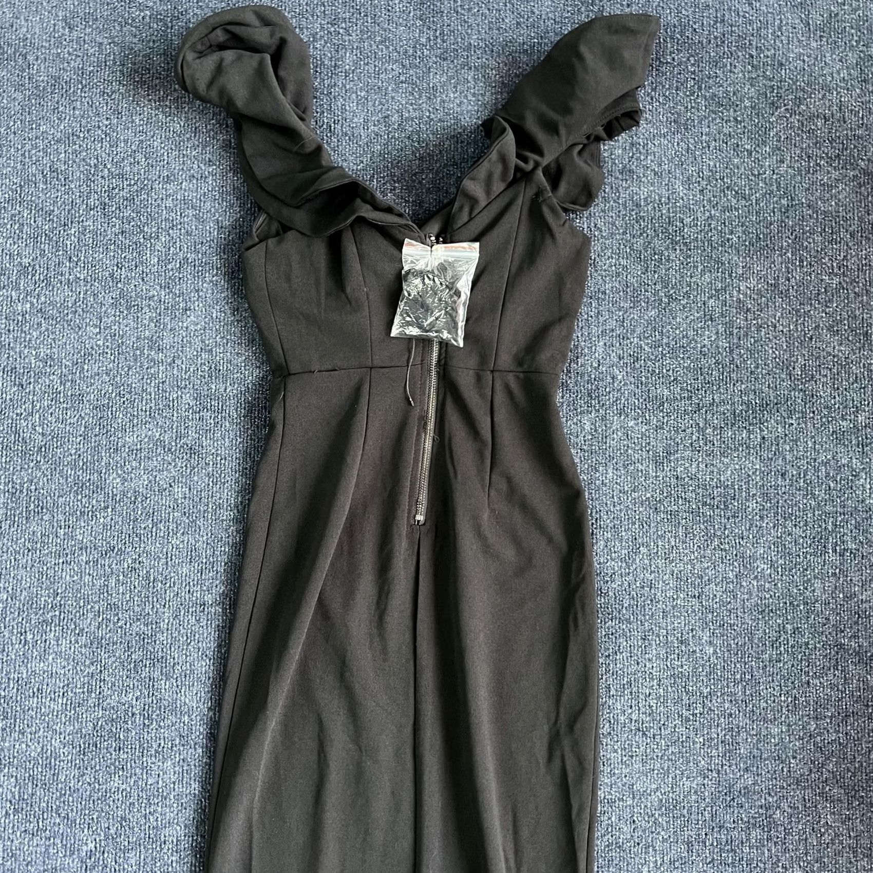 Vintage Hello Molly Dress Womens XS Black Off Shoulder Ruffle Bodycon Midi Formal Party Size XS / US 0-2 / IT 36-38 - 6 Thumbnail