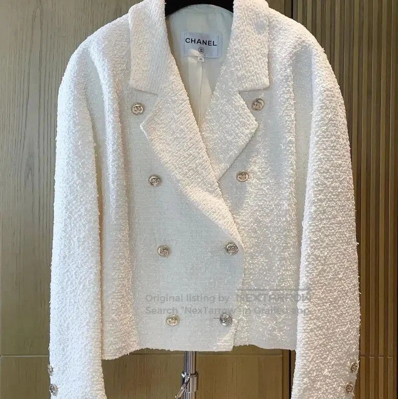 Chanel Chanel White Cotton Blend Women's Jacket . Size M / US 6-8 / IT 42-44 - 3 Thumbnail