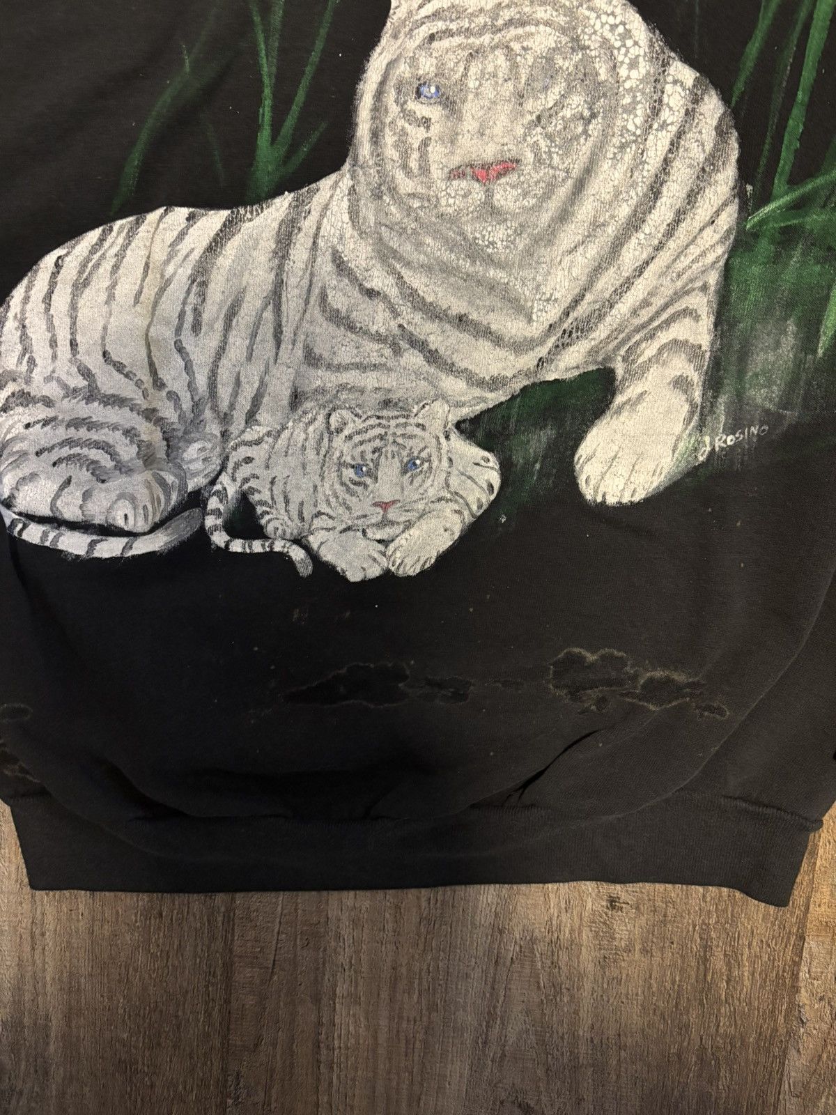 Jerzees Vintage 90s White Tiger Distressed Nature Crewneck Size US L / EU 52-54 / 3 - 3 Thumbnail
