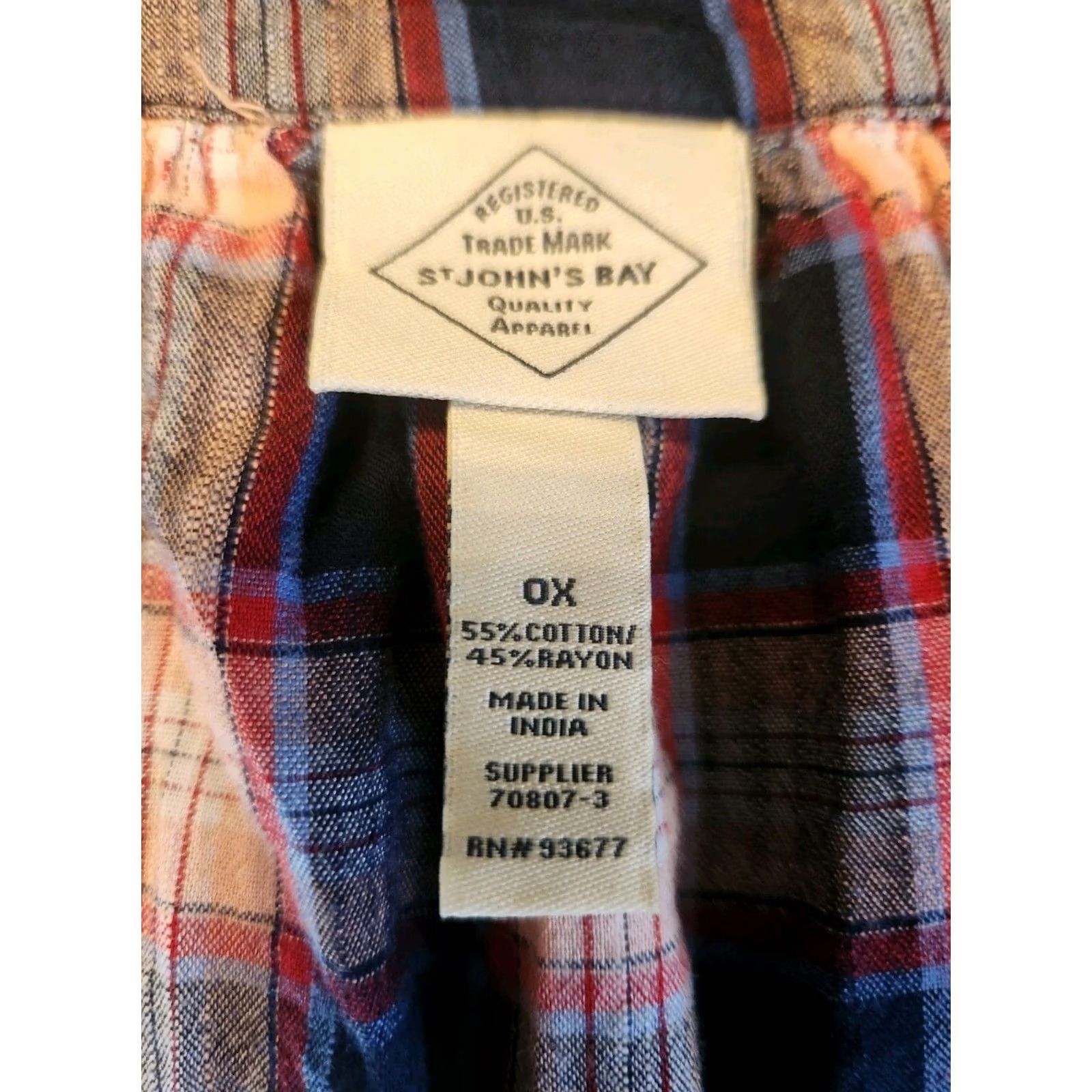 Vintage St. John's Bay Blouse Puff Sleeve Plaid Red Beige Navy Blue 0X Women Size XL / US 12-14 / IT 48-50 - 5 Thumbnail