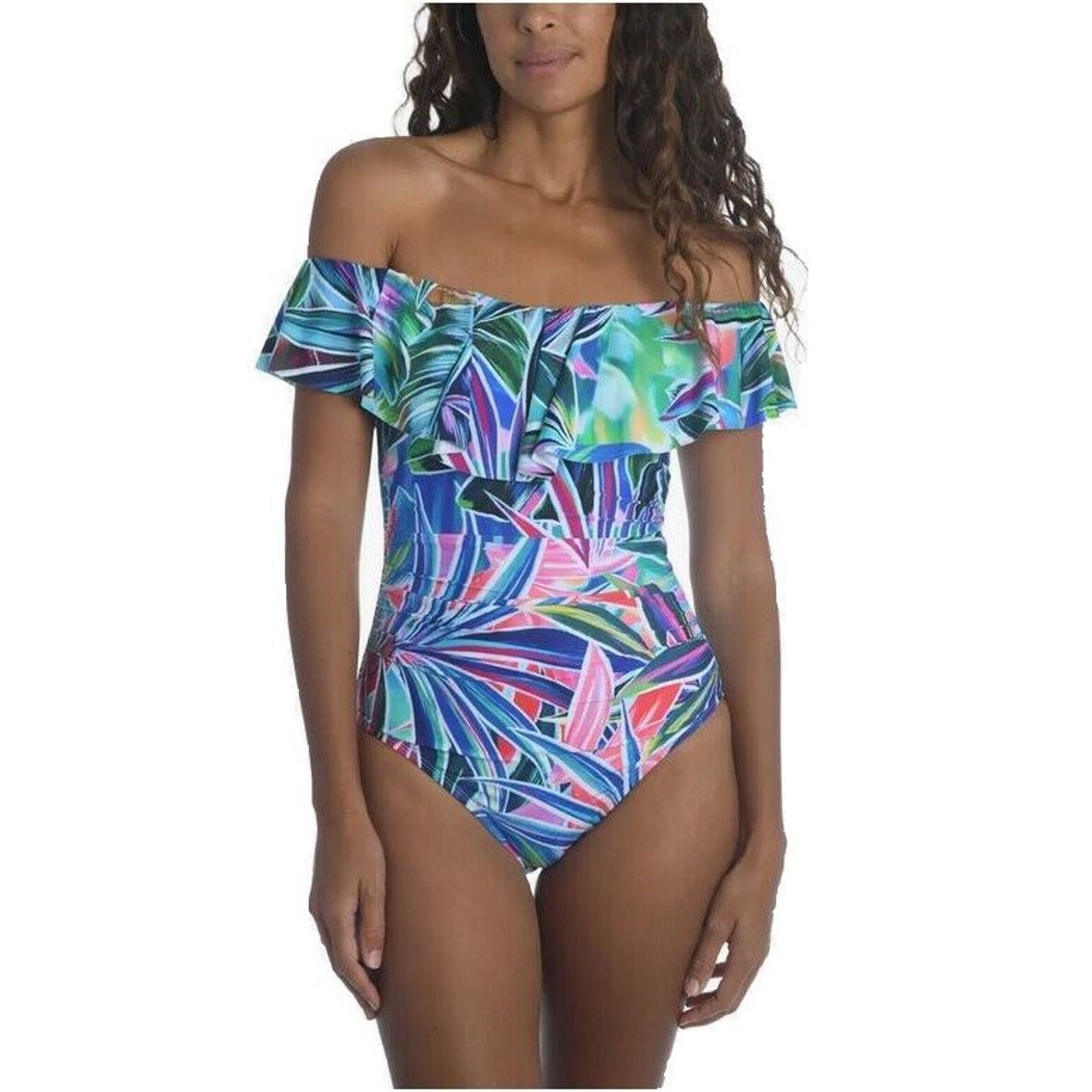 The Unbranded Brand La Blanca Women Tropical Ruffle One-Piece Swimsuit Size US 4 Size ONE SIZE - 1 Thumbnail