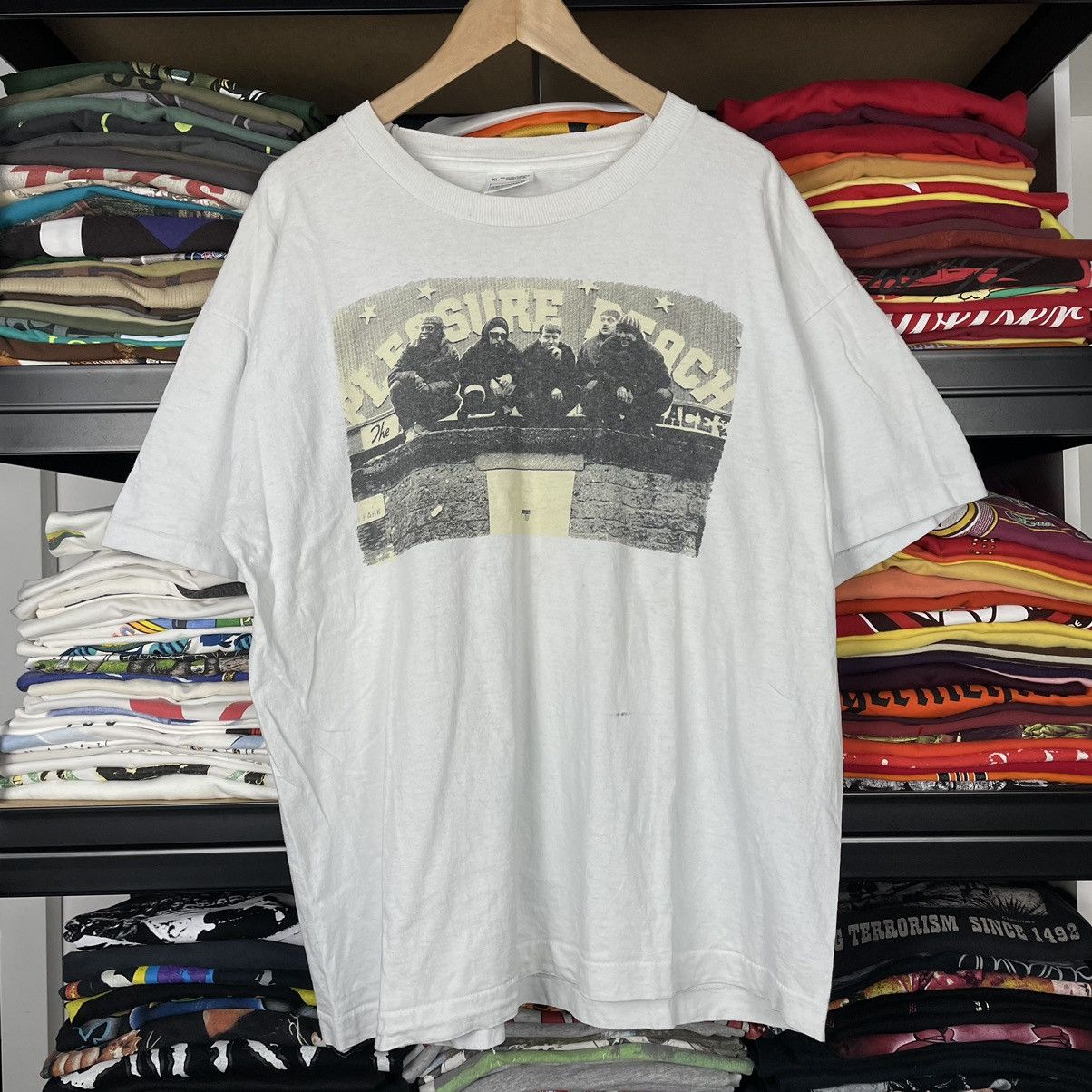 image of Band Tees x Rap Tees Vintage Pleasure Beach Band Rap Rock Metal Eminem 2Pac 90's in White (Size XL)