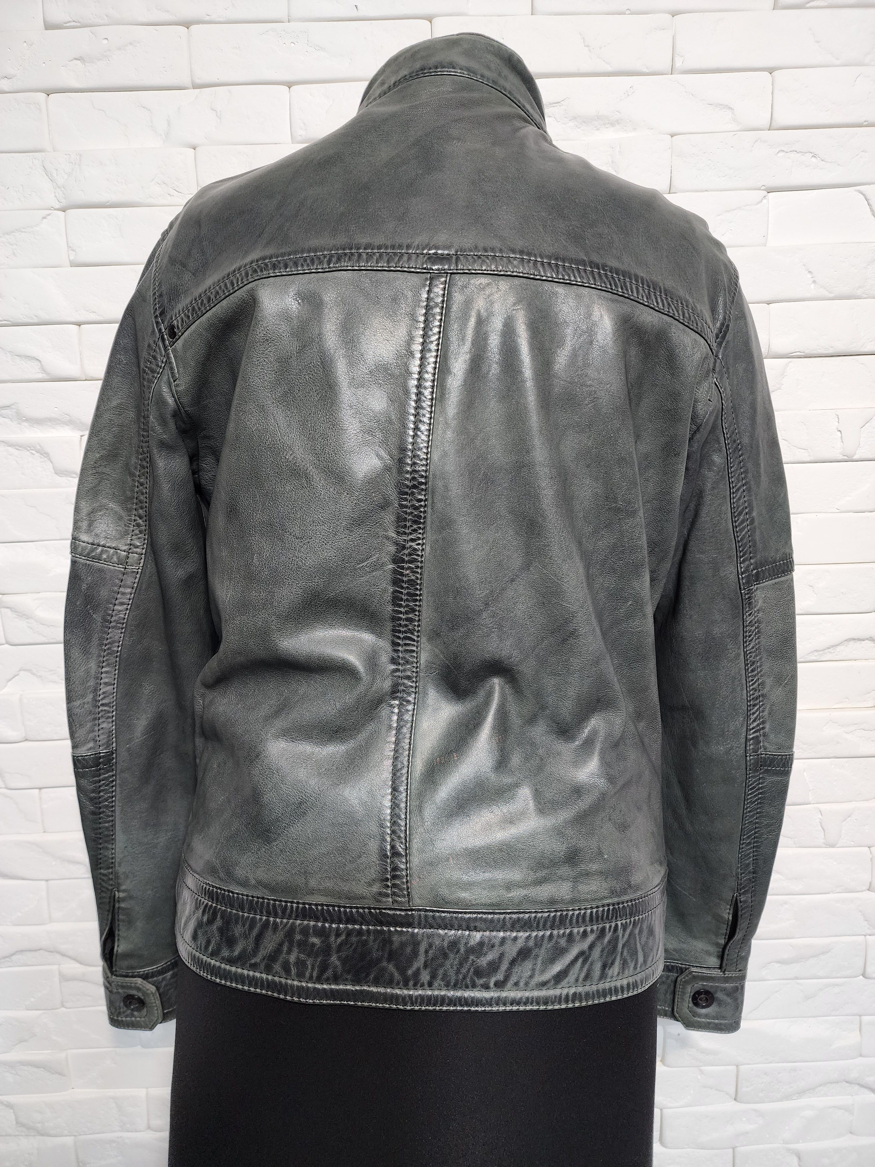 Uniqlo Gray Leather Jacket: Men's Sporty Moto Style Size US M / EU 48-50 / 2 - 4 Thumbnail