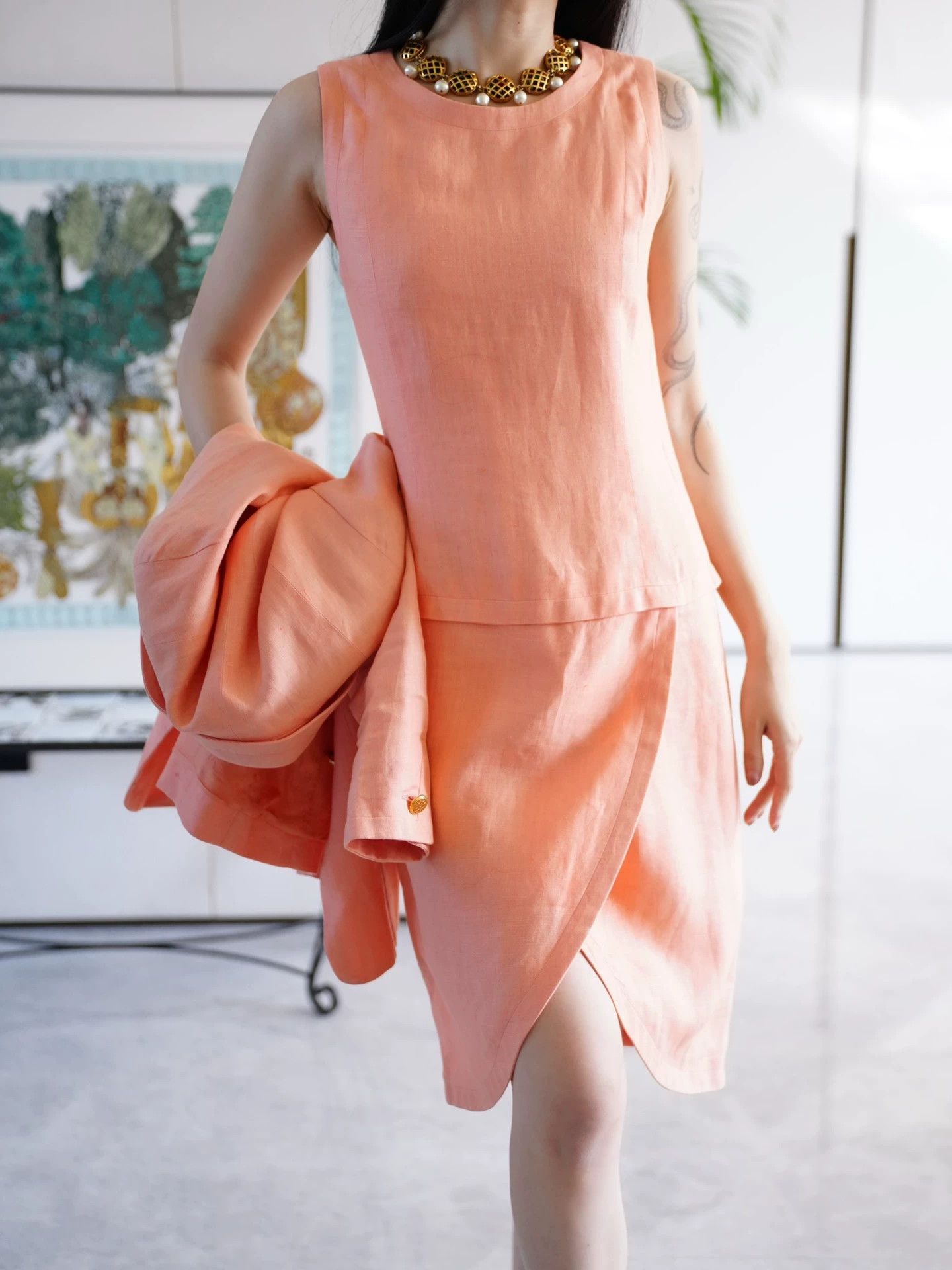 Chanel Chanel Vintage Peach Linen Suit Dress Set FR38 (M) Size S / US 4 / IT 40 - 8 Thumbnail