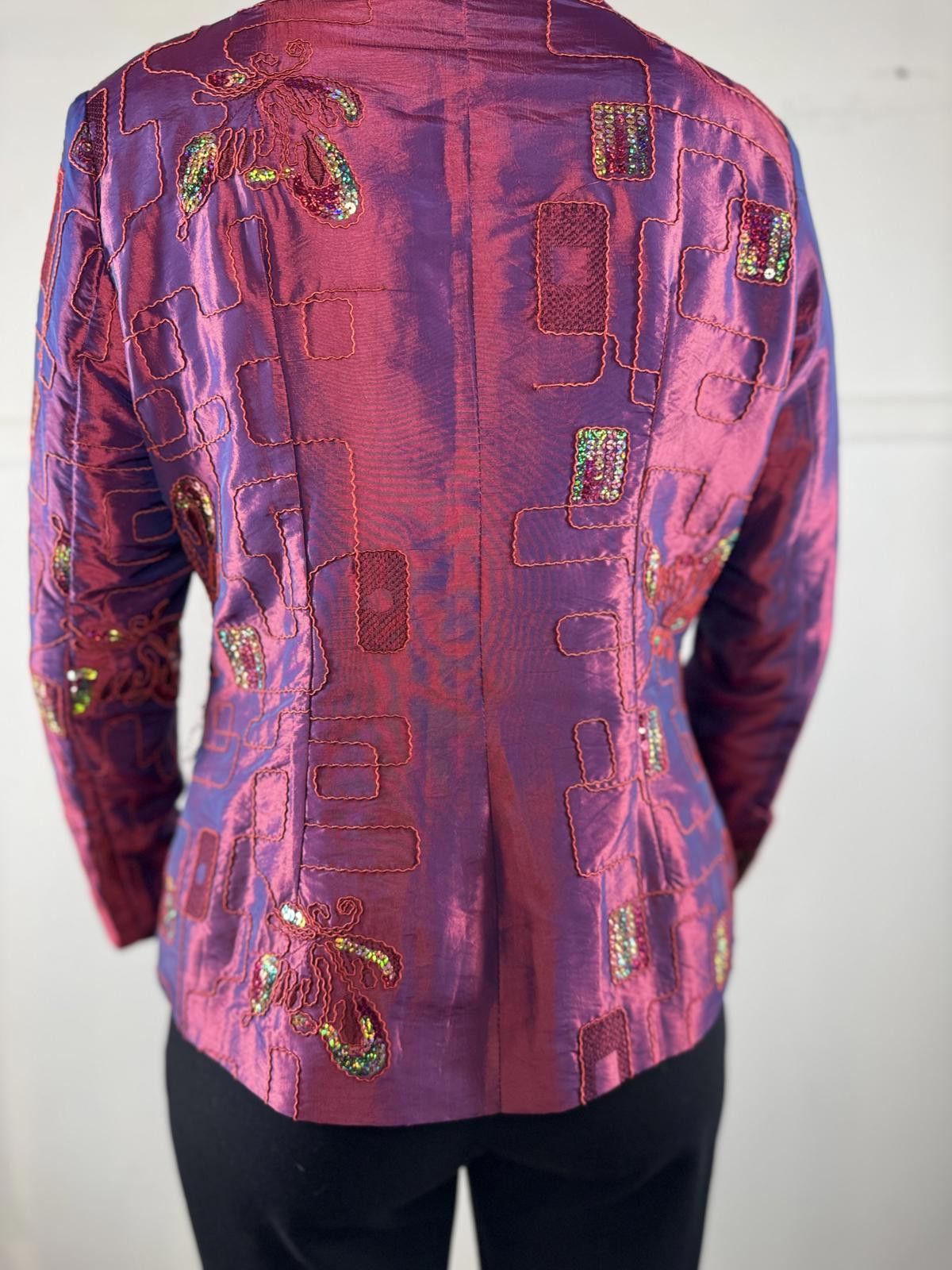Designer Vibrant Purple Embroidered Jacket with Unique Design Size ONE SIZE - 4 Thumbnail