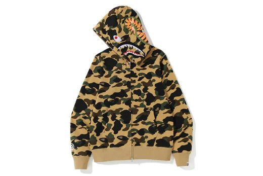 image of Bape 1St Camo Shark Full Zip Hoodie Yellow Camo, Men's (Size 2XL)