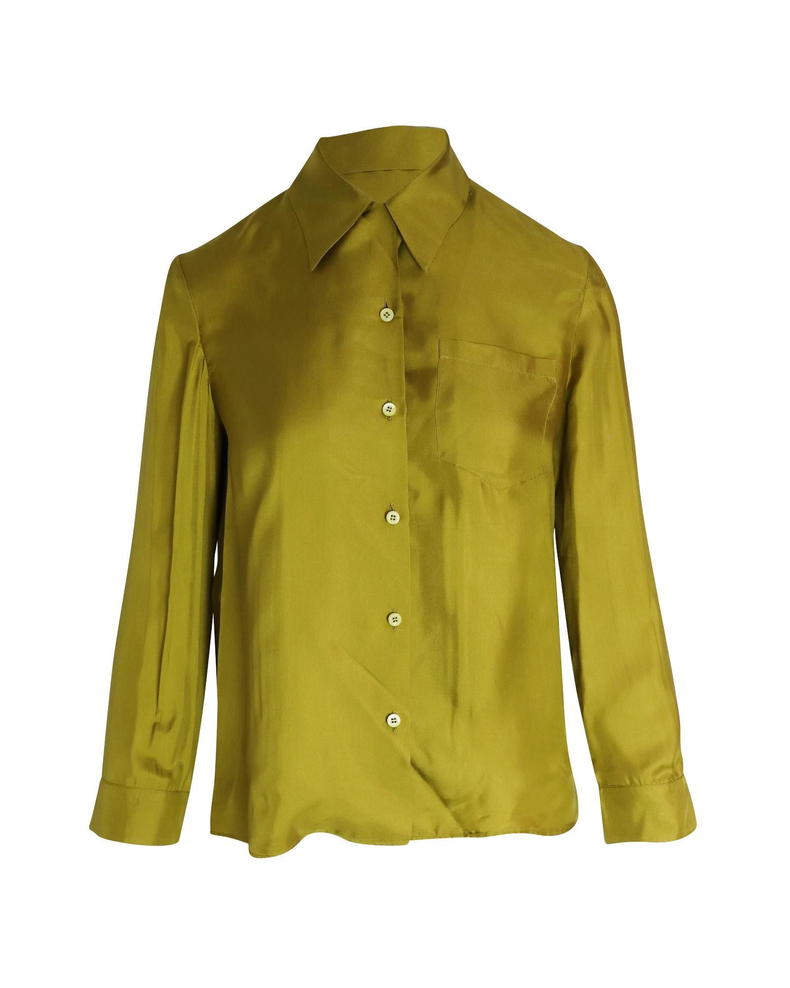 image of Prada Mustard Silk Button Down Shirt in Yellow, Women's (Size Small)