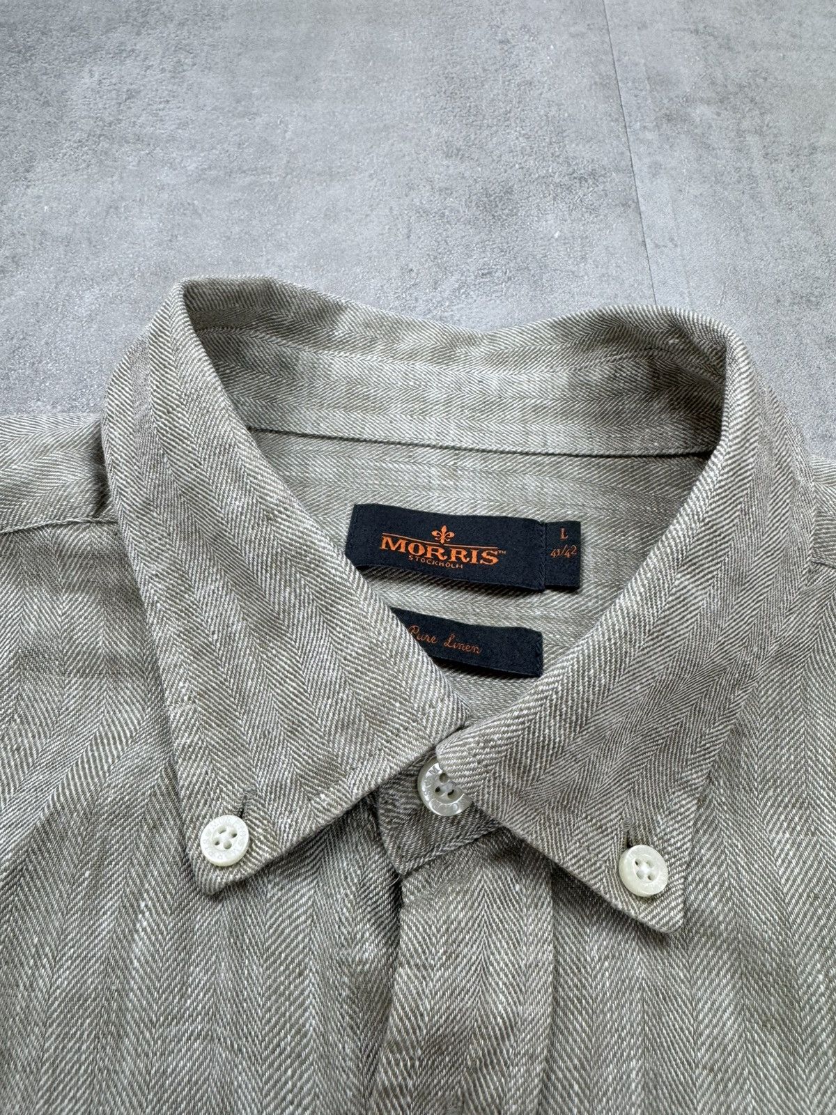 Morris MORRIS Pure Linen Shirt Herringbone Button Up Long Sleeve Size US L / EU 52-54 / 3 - 3 Thumbnail
