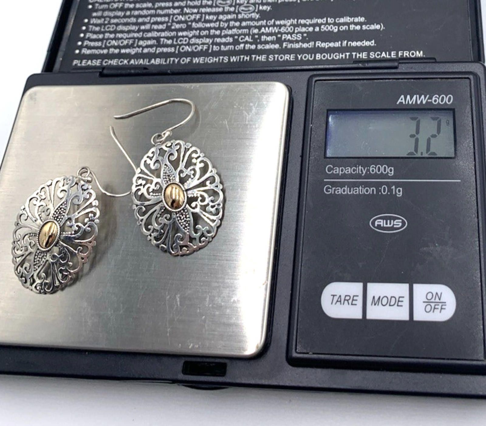 Other Sterling Silver 18k Accent Filigree Oval Dangle Earrings Size ONE SIZE - 9 Thumbnail