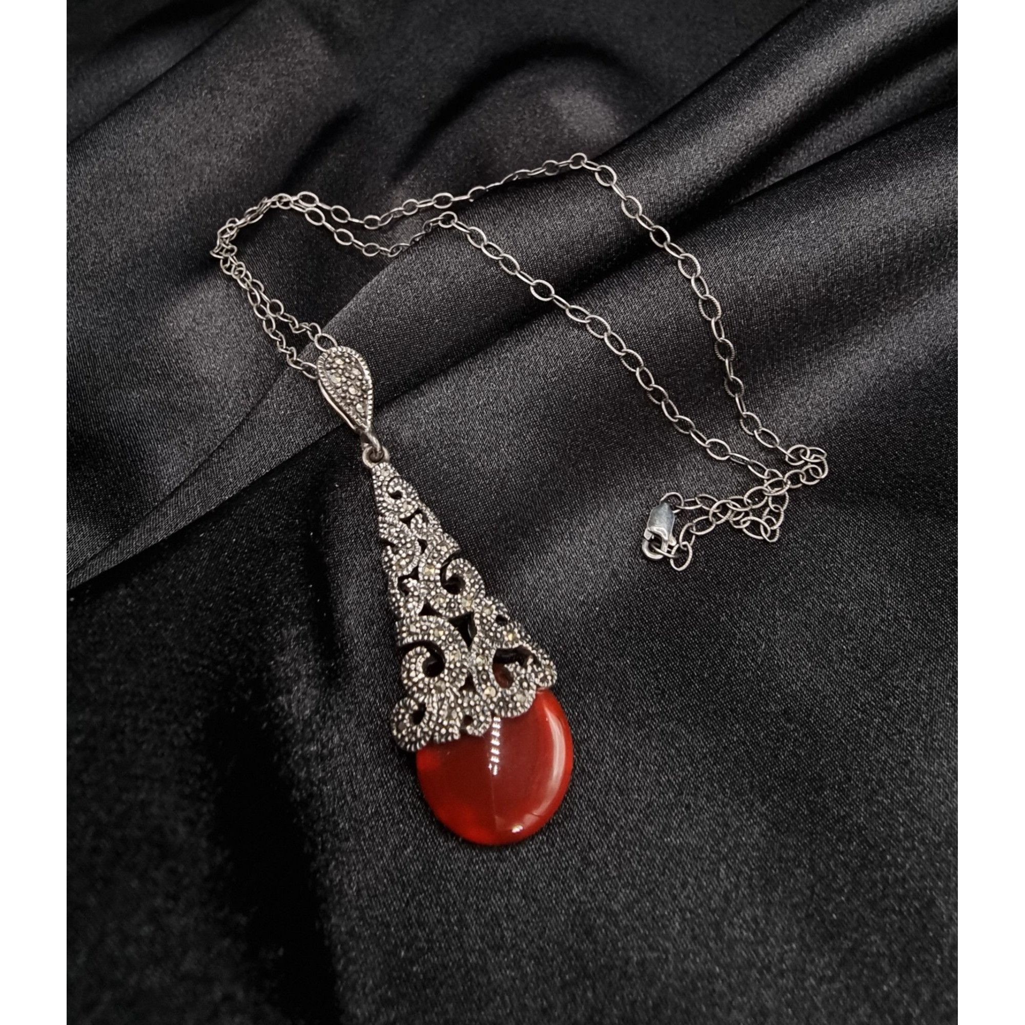 Vintage Vintage Late XX Century Carnelian & Marcasite Sterling Silve Size ONE SIZE - 3 Thumbnail