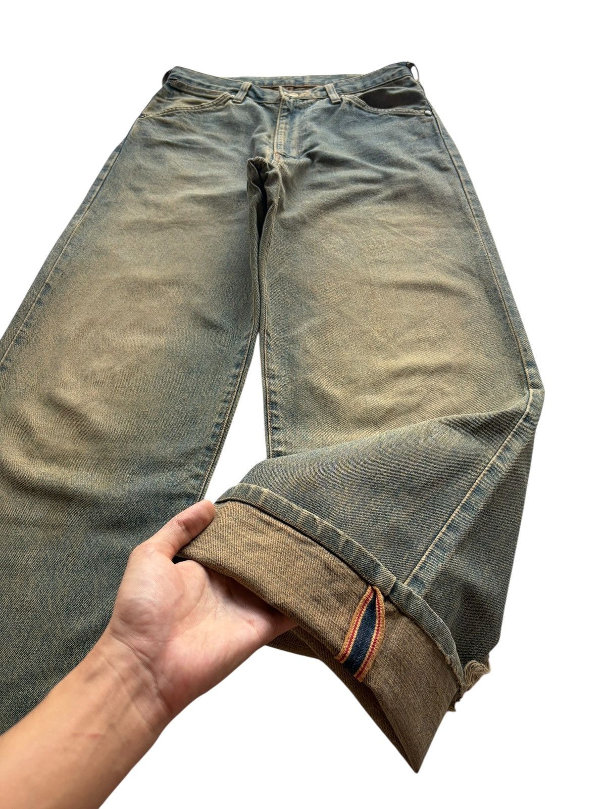 Kapital VINTAGE WRANGLER SELVEDGE BAGGY RUSTY DISTRESSED DENIM Size US 30 / EU 46 - 3 Thumbnail