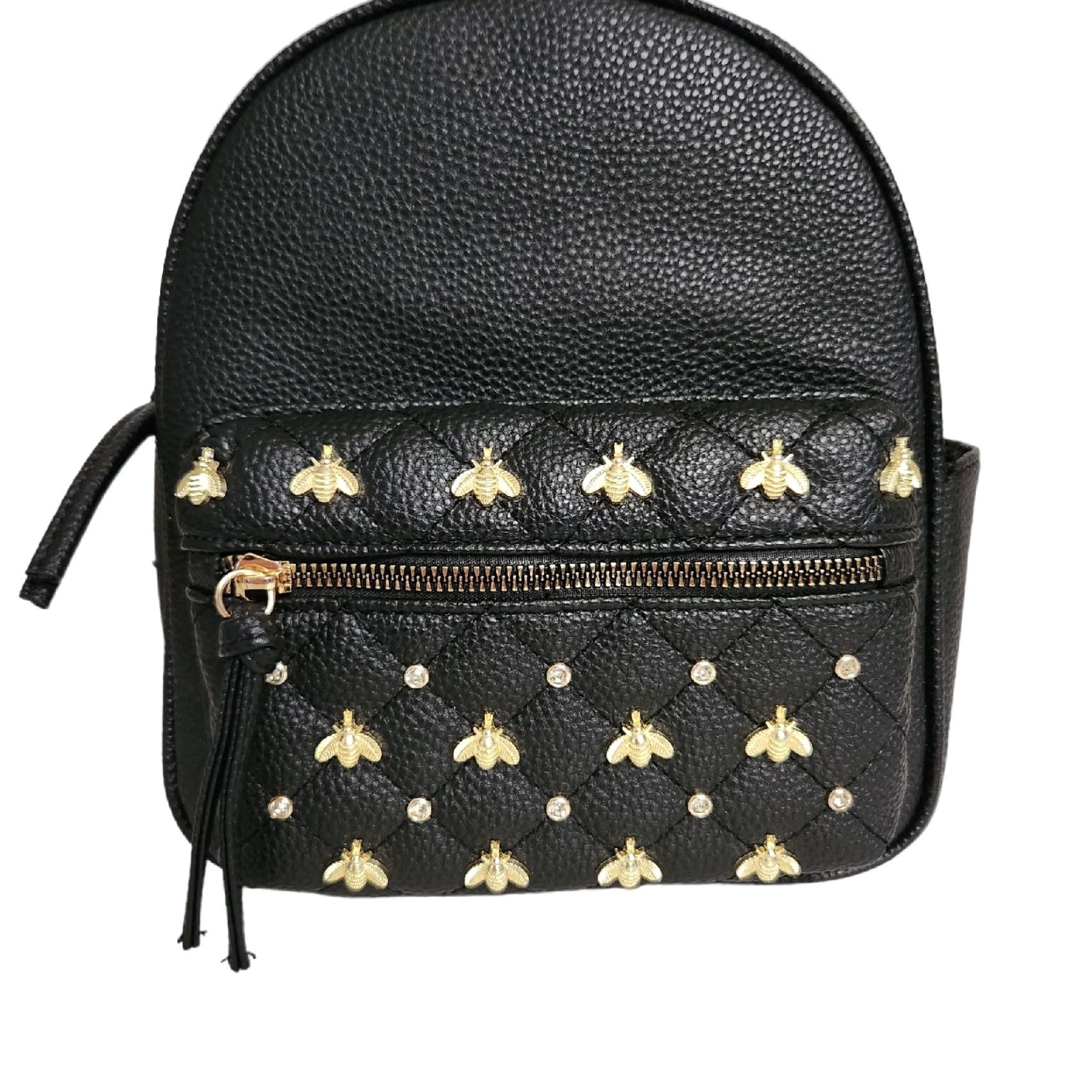 Vintage Underonesky Backpack Mini Women Gold Black Quilted Pebbled Bees Rhinestones Travel Purse Size ONE SIZE - 3 Thumbnail