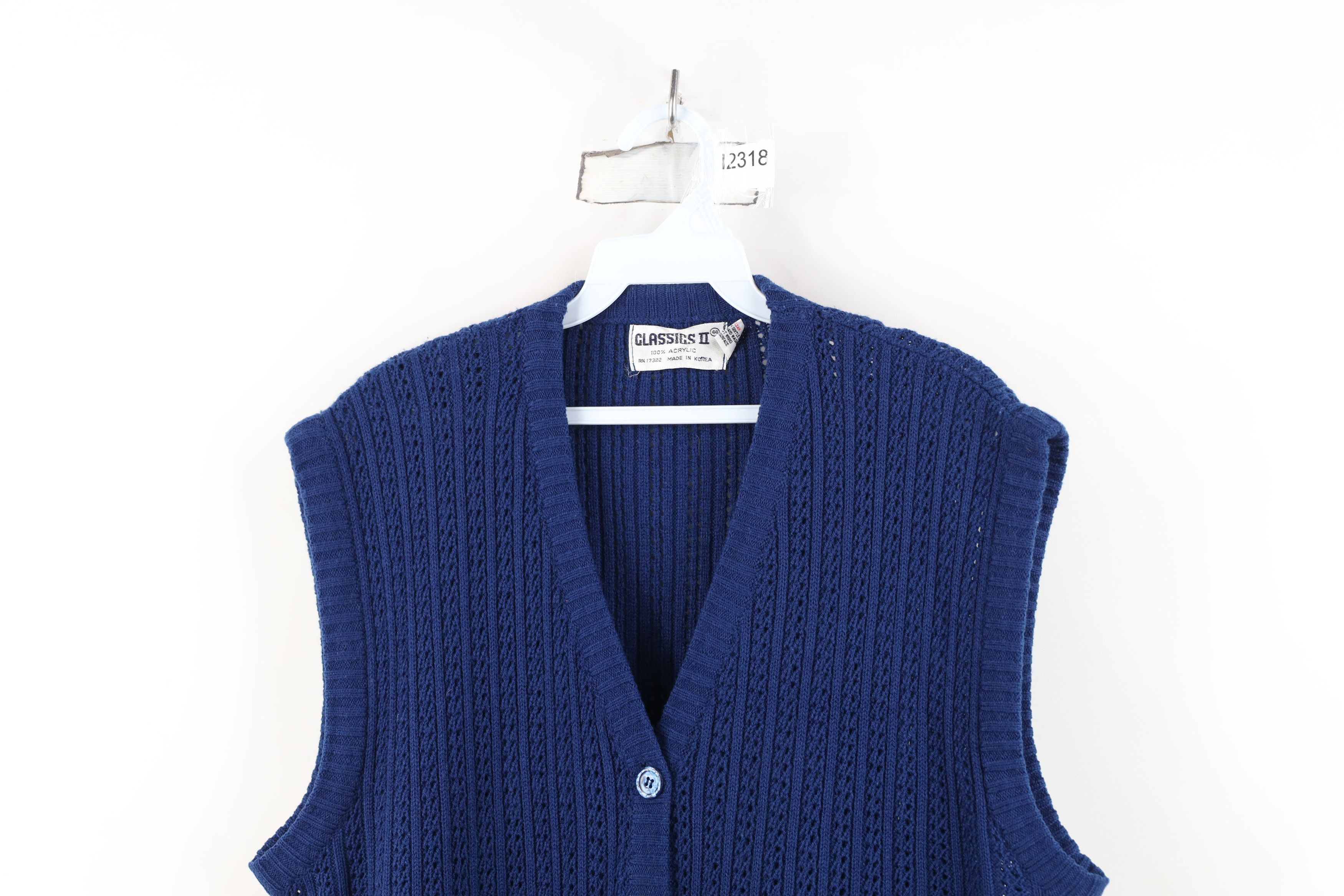 Vintage Vintage 70s Streetwear Crochet Cardigan Sweater Vest Blue Size L / US 10 / IT 46 - 2 Thumbnail