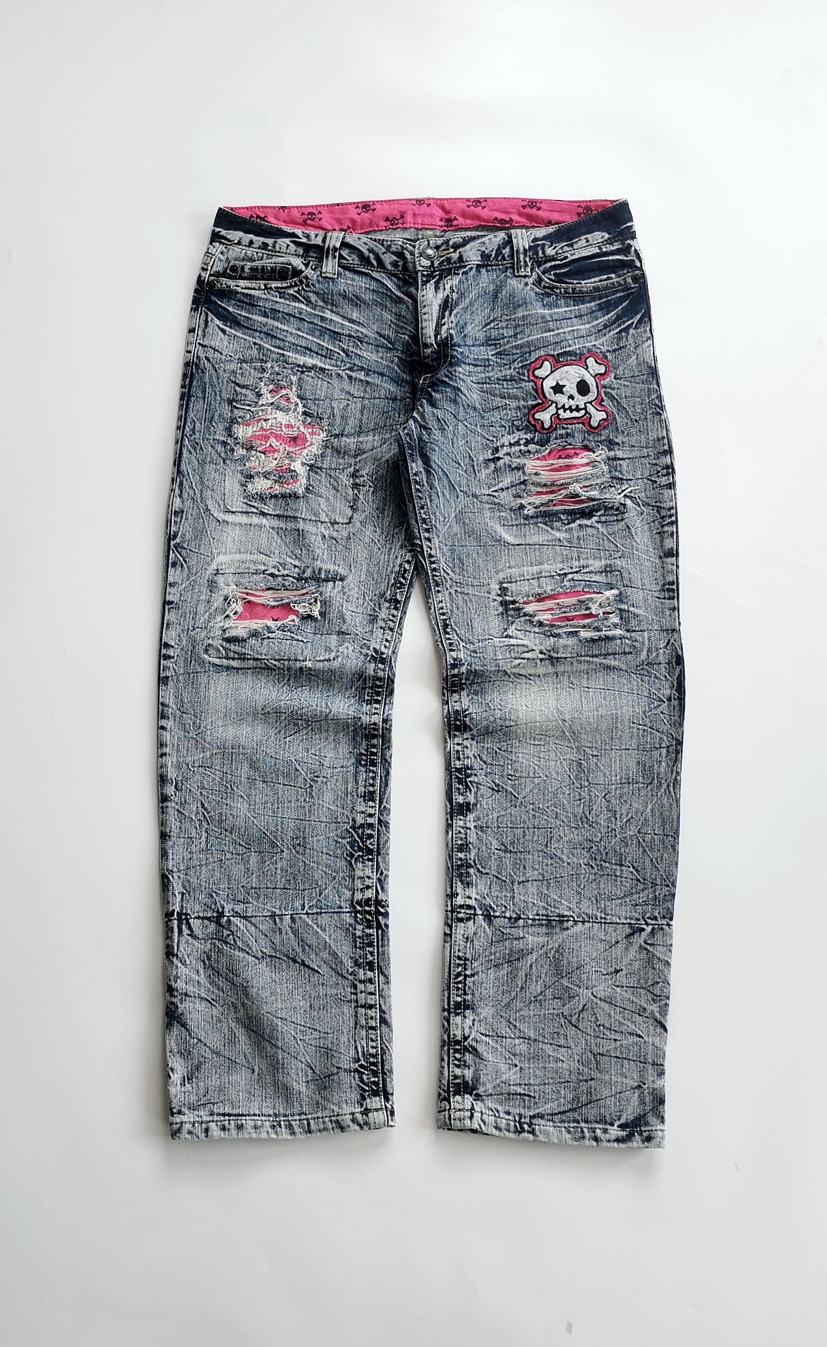 Number (N)ine Vintage Acid Wash Skull Patchwork Distressed Jeans Size US 37 - 2 Thumbnail
