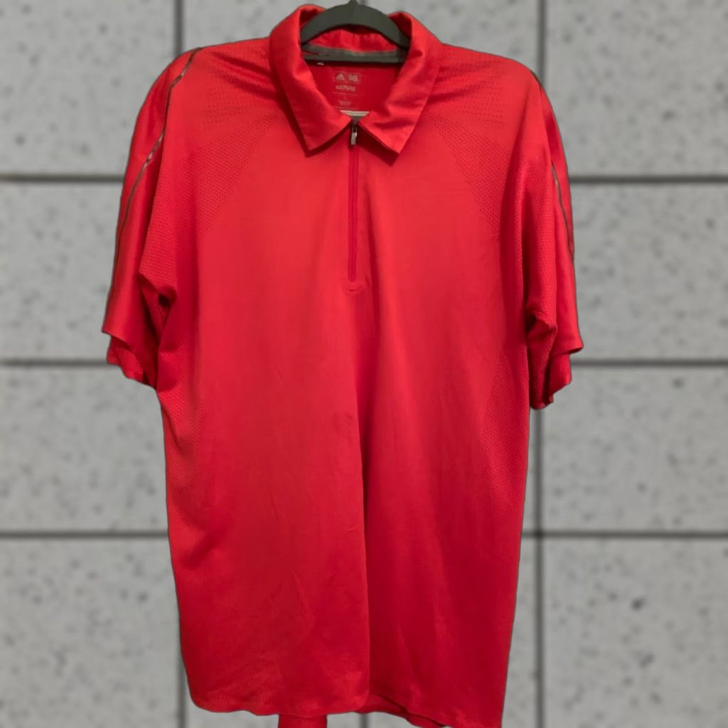 Adidas Adidas AdiPure Mens Polo Shirt Red Short Sleeve Quarter zip Large Polo Mens Red Short Sleeve Identity? Size US L / EU 52-54 / 3 - 1 Thumbnail