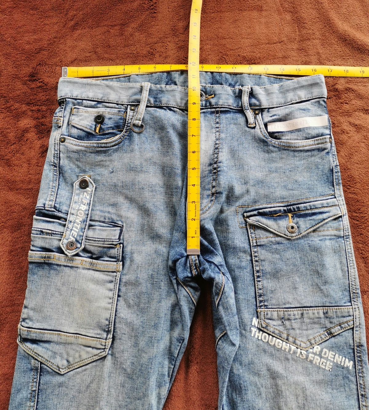 Japanese Brand IZ Frontier Cargo Patch Pocket Stretch Jeans Size US 33 - 12 Thumbnail