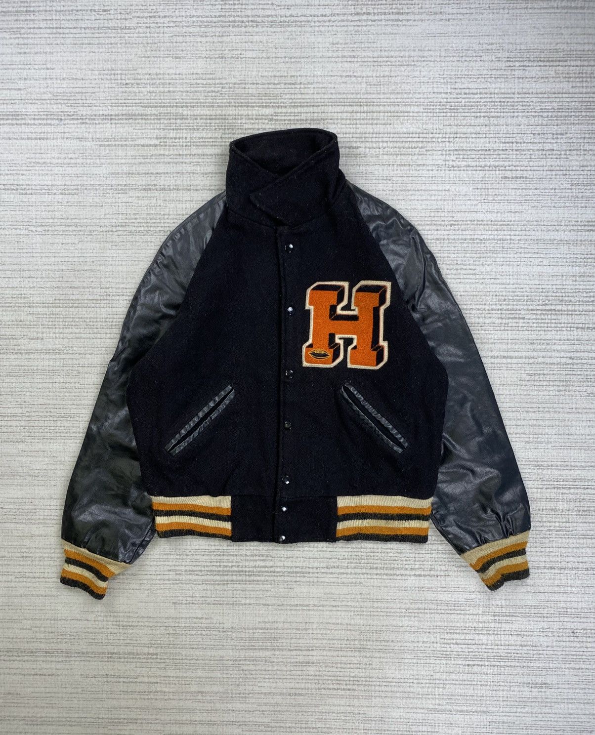 Vintage 🔥Vtg 70s Jim Beidges H Logo Leather Sleeve Varsity Jacket Size US L / EU 52-54 / 3 - 5 Thumbnail